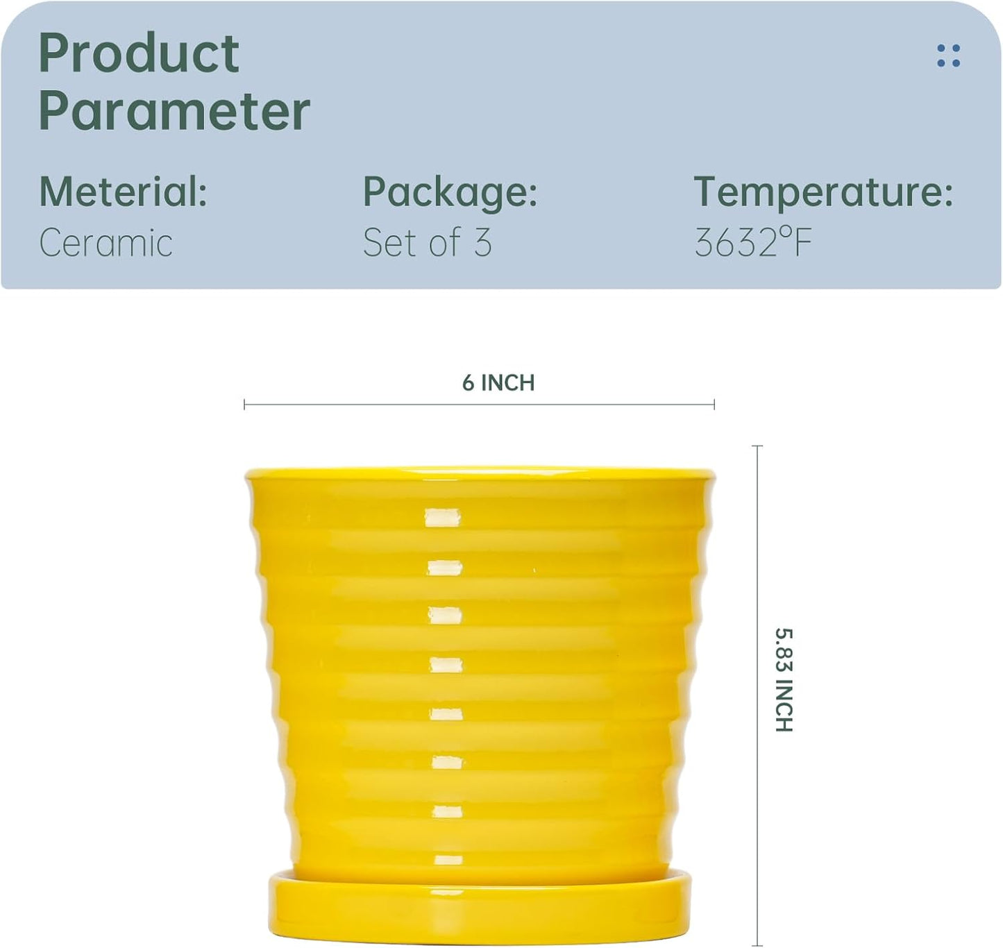 Ton Sin Plant Pots, 6 Inch Flower Pots for Plants,Ceramic Planter with Drainage Holes,Indoor Planter Pots with Saucer,Outdoor Garden Pots (Yellow, 4 Pack)