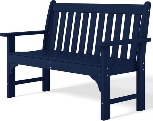 Garden Bench, Farmhouse Park Front Porch for Entryway Bench Outdoor Seating Low Bench Patio Bench Outside/Indoor, Navy Blue