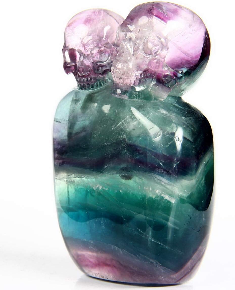 Skullis 3.4" Fluorite Crystal Skull, Fine Art, Hand Carved Gemstone Fine Art Sculpture, Reiki Healing Stone Statue. 271
