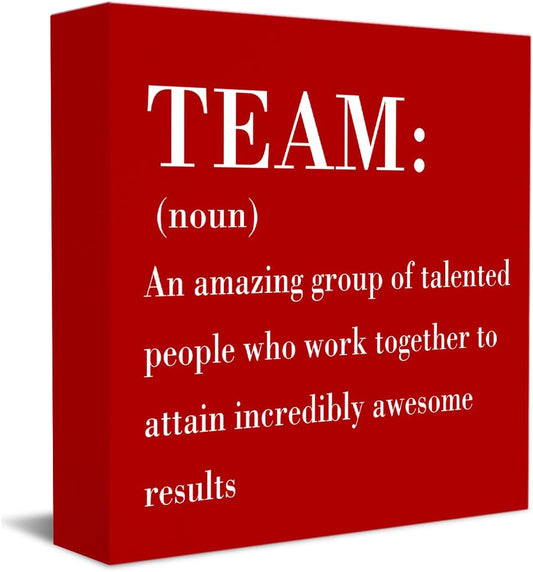 HTBIG Inspirational Team Noun Office Decor Desk Decor Wooden Box Sign, Rustic Black Wood Plaque Box Sign for Home Office Desk Shelf Table Decoration Coworker Gift Team Sign, Red