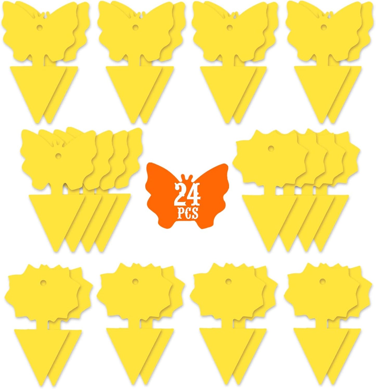 24PCS Fruit Fly Sticky Traps, Fungus Gnat Traps Insect Trap for Plants Kitchen Indoor and Outdoor（24 Light Yellow）