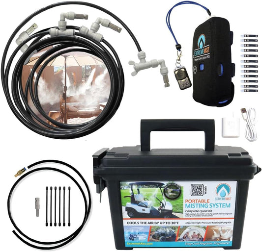 Professional Grade Portable Misting System - 4 Mist Nozzles | Pump | Easy to Setup | 16 ft. Mist Line for Outdoor Patios, Golf Carts, Greenhouses, Canopy and Decks - Cools The air up to 30°F (17°C)!