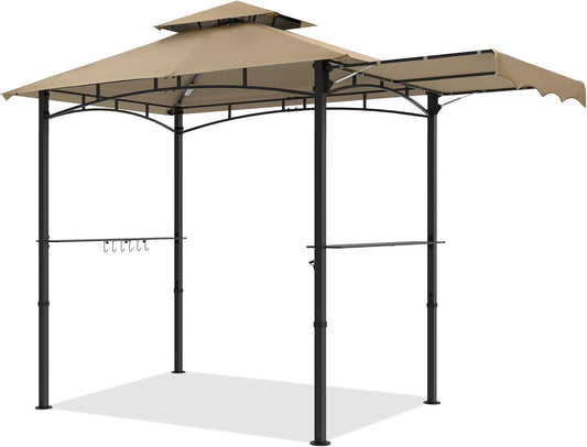 MASTERCANOPY 11 x 5 Grill Gazebo with Extra Side Awning Outdoor BBQ Gazebo with 2 LED Lights for Patio Party Backyard Picnic(Khaki)