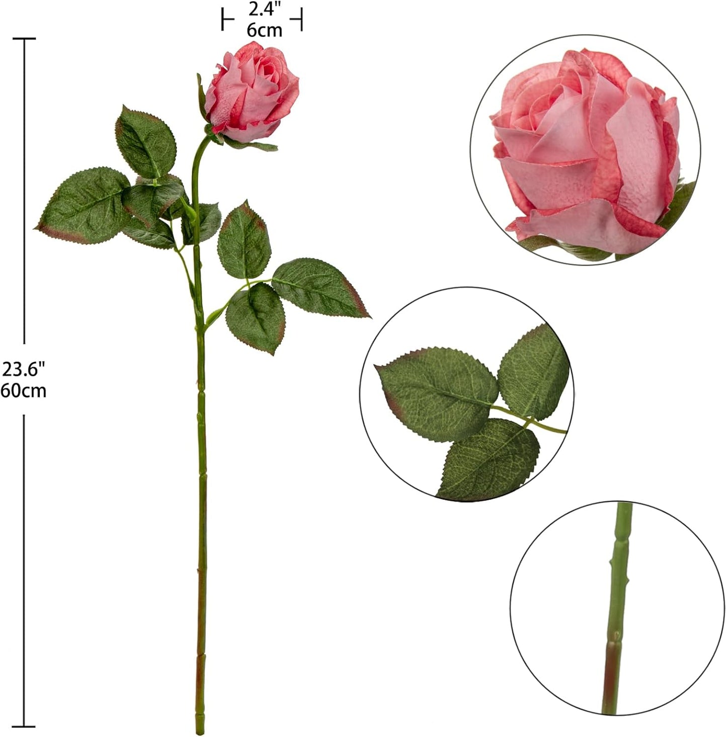 Artificial Realistic Roses Pale Red Flowers 24" Real Touch Silk Roses Bouquet Long Stems Rose for Flower Arrangement Fake Roses Decor for Home Party Wedding Table Centerpieces Roses Realistic - 5 Pcs