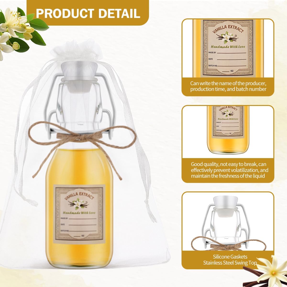 20Pcs 4 oz Swing Top Glass Bottles for Vanilla Extract Homemade,Flip Top Glass Bottles for Food Storage Canister for Hot Sauce Beans