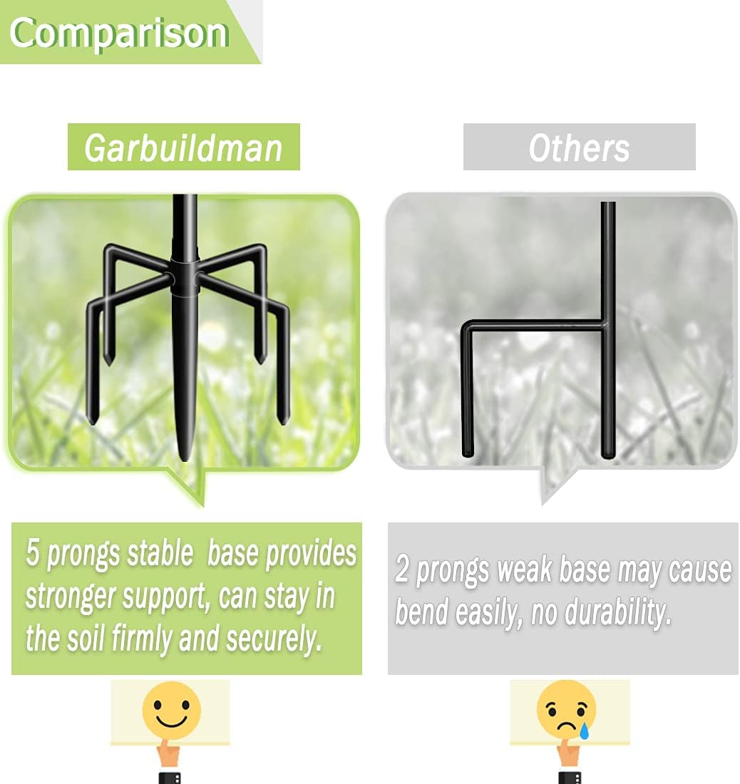 Garbuildman 92 Inch Tall Shepherd Hooks with 5-Forked Base, Adjustable Heavy Duty Bird Feeder Pole Stand Hanger for Outdoor, Shiny Black, 2 Pack