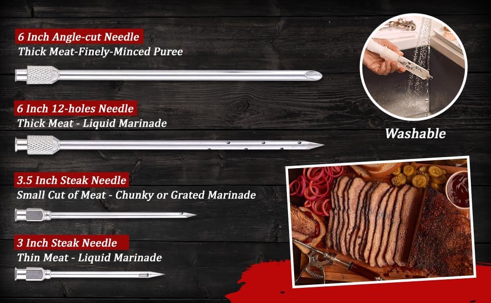 J&B Goods Professional Automatic BBQ Meat Marinade Injector Gun Kit with Case, 2 oz Large Capacity Barrel and 4 Commercial Grade Marinade Needles.