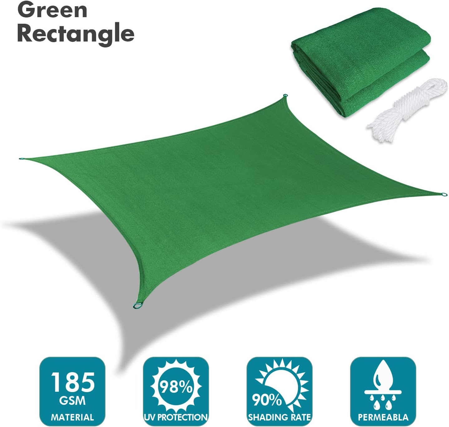 KANAGAWA 10'X12' Dark Green Custom Size Sun Shade Sail Rectangle UV Block Canopy Cover for Patio Backyard Lawn Garden Outdoor (Customized Available)