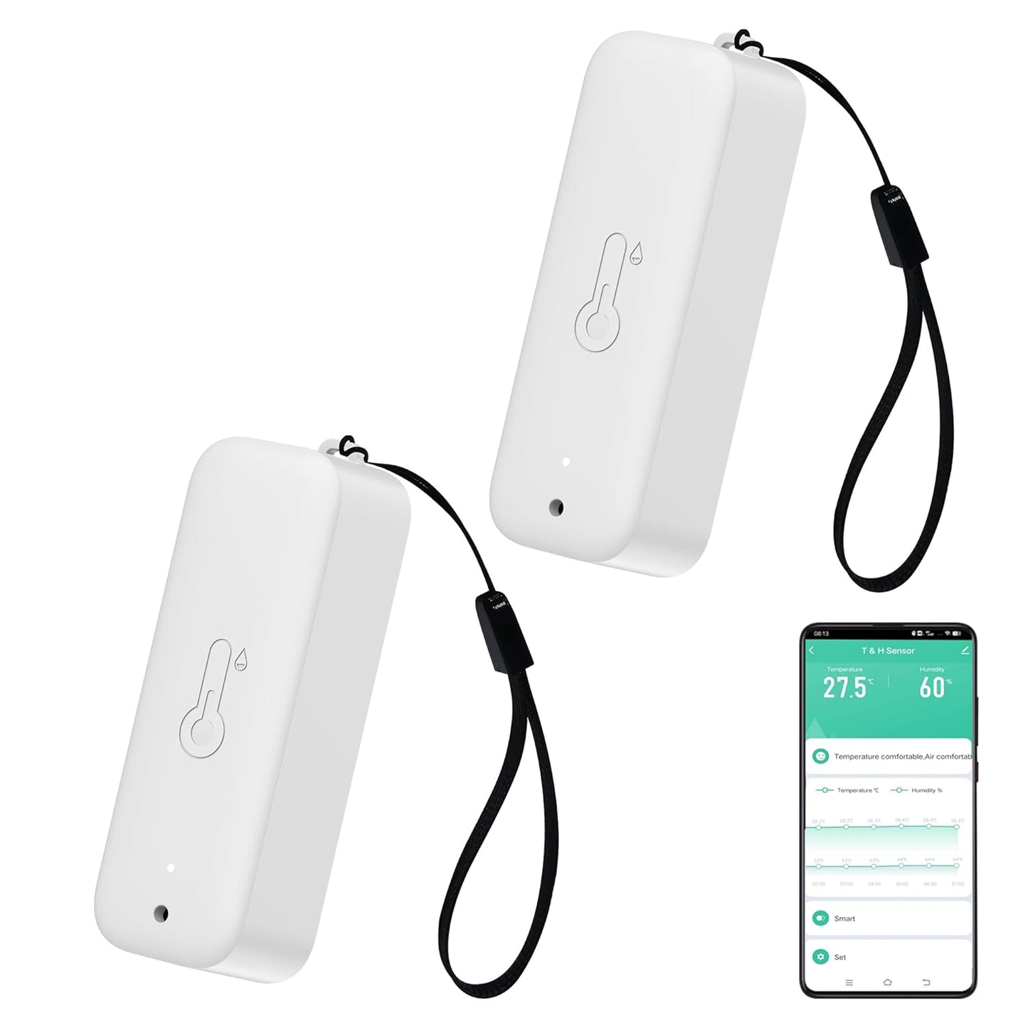 WiFi Hygrometer Thermometer Sensor, Wireless Smart Temperature Humidity Monitor with Remote App Notification Alert, for Home, Greenhouse White (2pack)