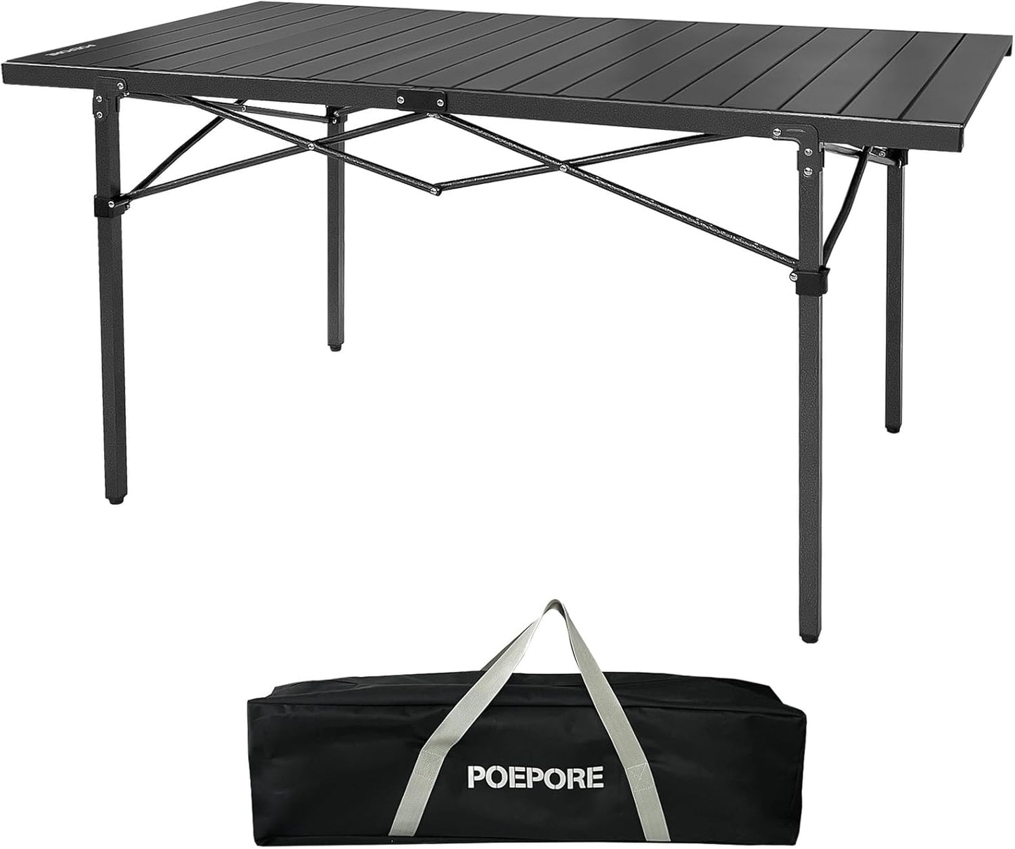 Large Folding Camping Table Aluminum for 5-7 People 55"X27.5" Roll Up Tall Outdoor Portable Table Lightweight with Carry Bag for Picnic BBQ Backyard Beach Black