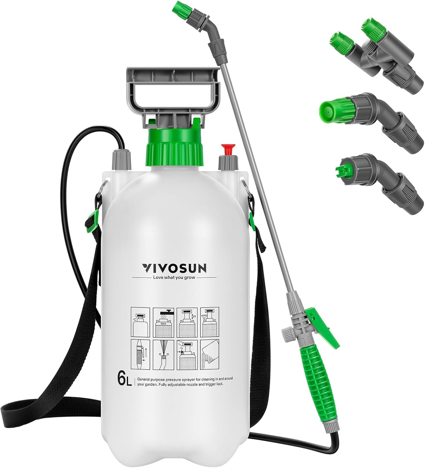 VIVOSUN 1.6 Gal/6L Pump Sprayer, Garden Water Sprayer for Plants, Weeds & Lawn Care, with 3 Nozzles, 50'' Long Hose & Pressure Relief Valve