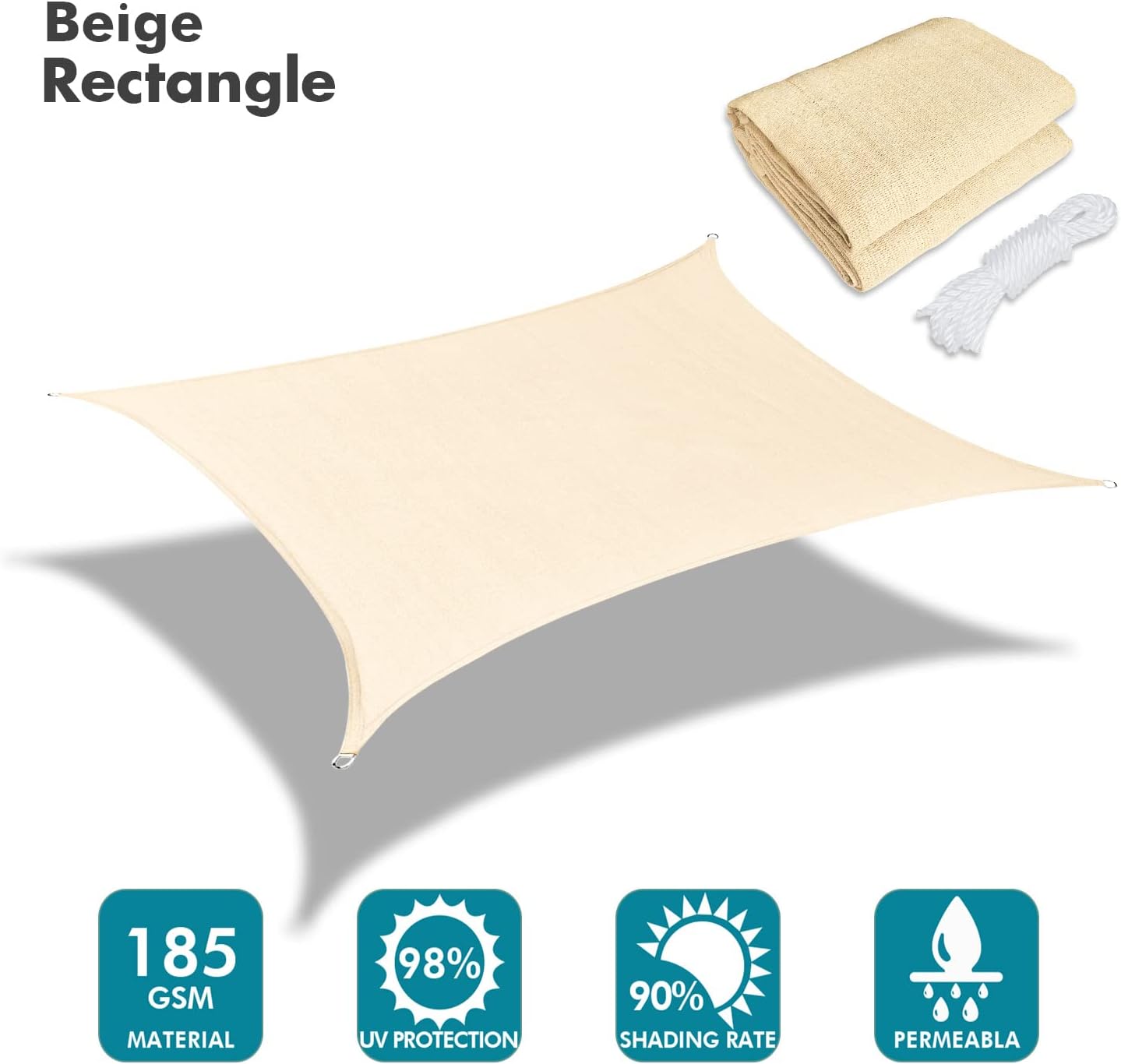 KANAGAWA 9'X13' Cream Custom Size Sun Shade Sail Rectangle UV Block Canopy Cover for Patio Backyard Lawn Garden Outdoor (Customized Available)