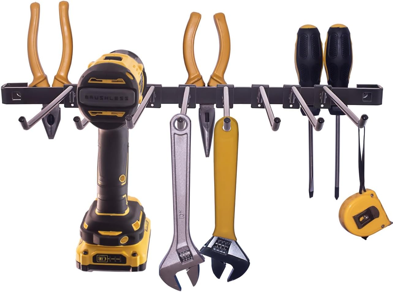 KINOMI Power Tool Holder Drill Holder, Distance between Hooks Adjustable, Drill Tool Storage Rack Organizer Metallic Tool Hanger Shelf for Garages, Tool Sheds, Basements, Gardens, Art and Craft Rooms