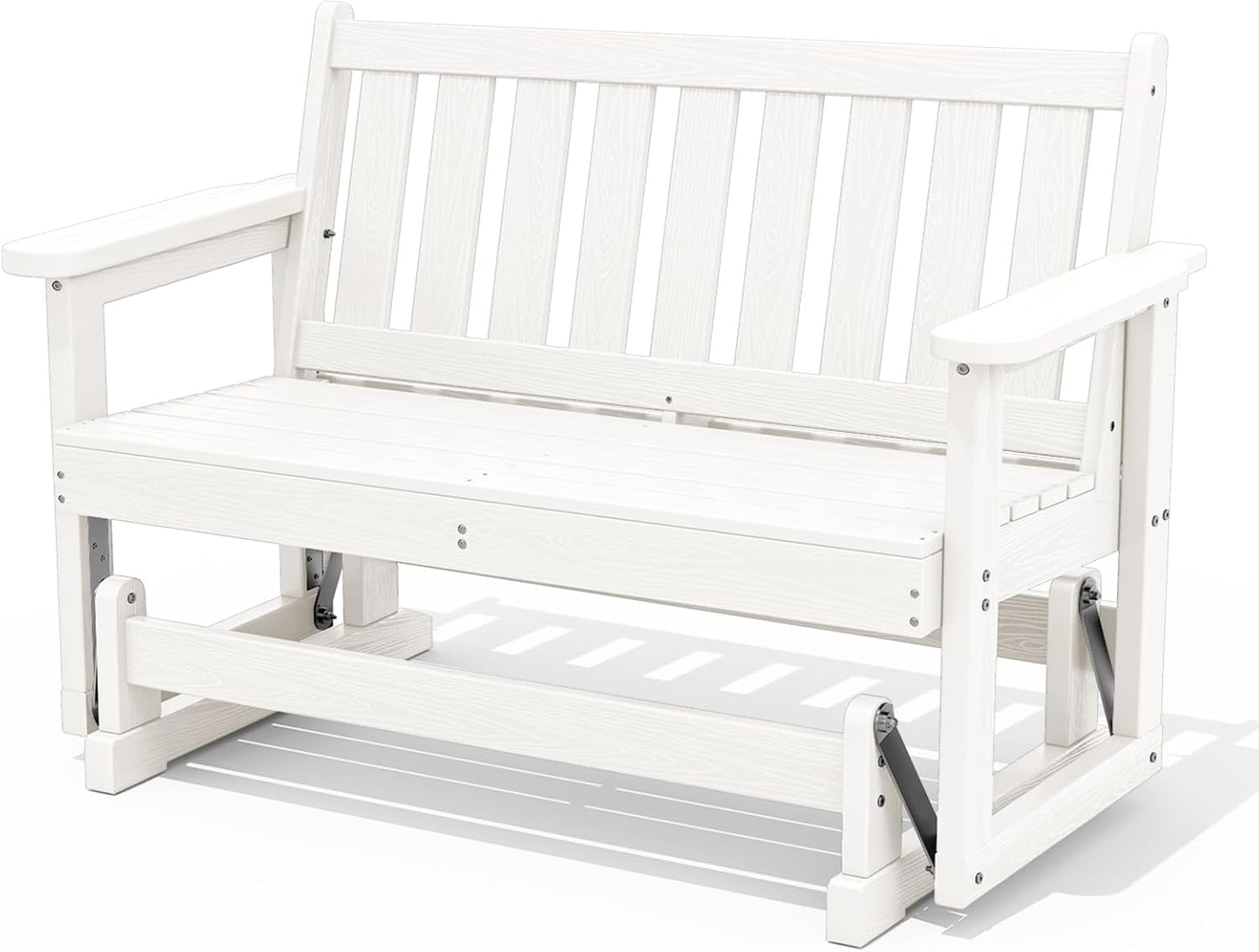 SERWALL 2 Person Patio Glider Rocking Chair, HDPE Material Weather-Resistant Swinging Bench for Outdoor Porch Garden, White