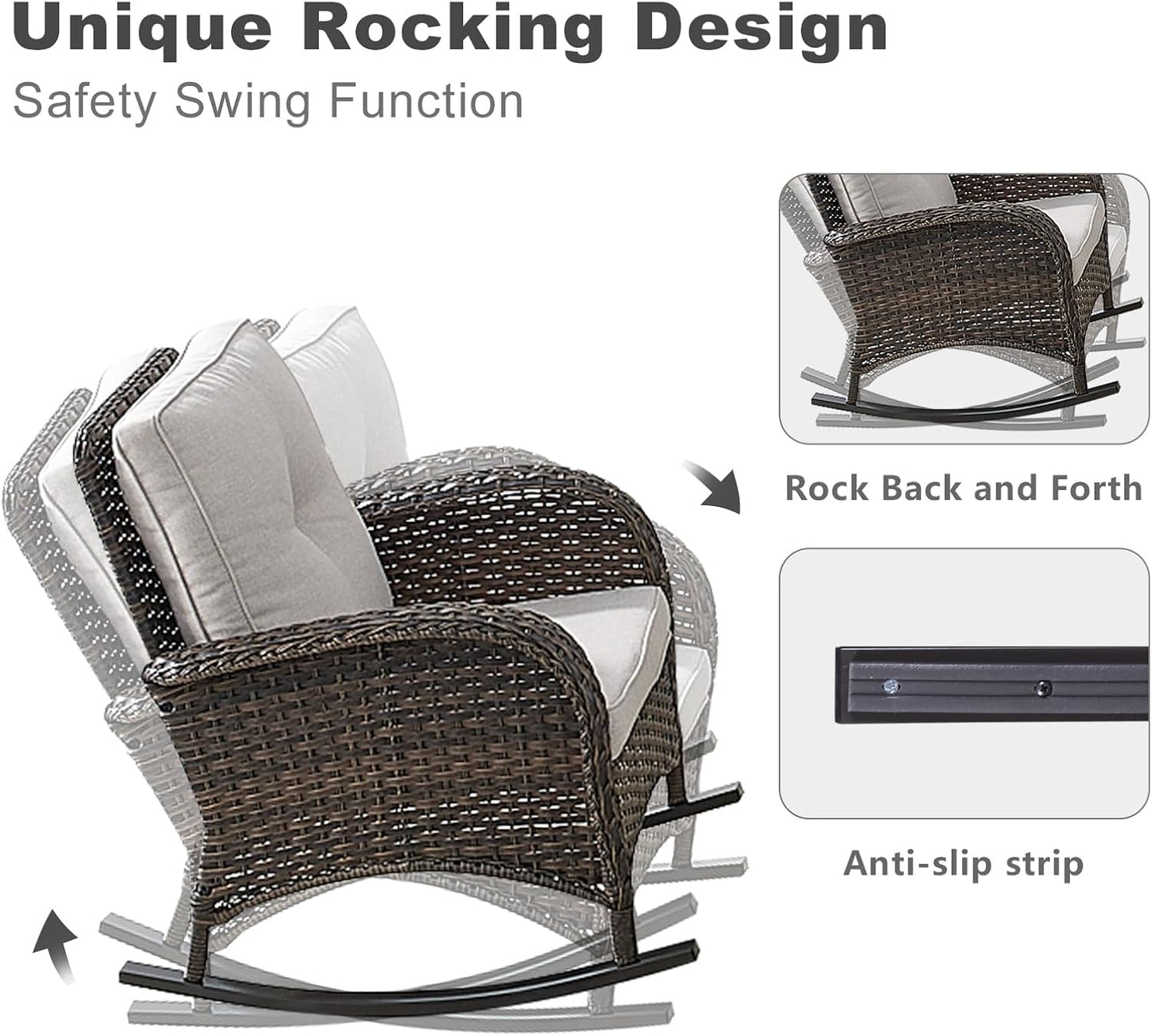 HUMMUH Patio Furniture 7-Piece PE Wicker Outdoor Conversation Set,All-Weather Swivel and Rocking Chairs,Glider Loveseat,Coffee Tables for Backyard,Poolside,Deck