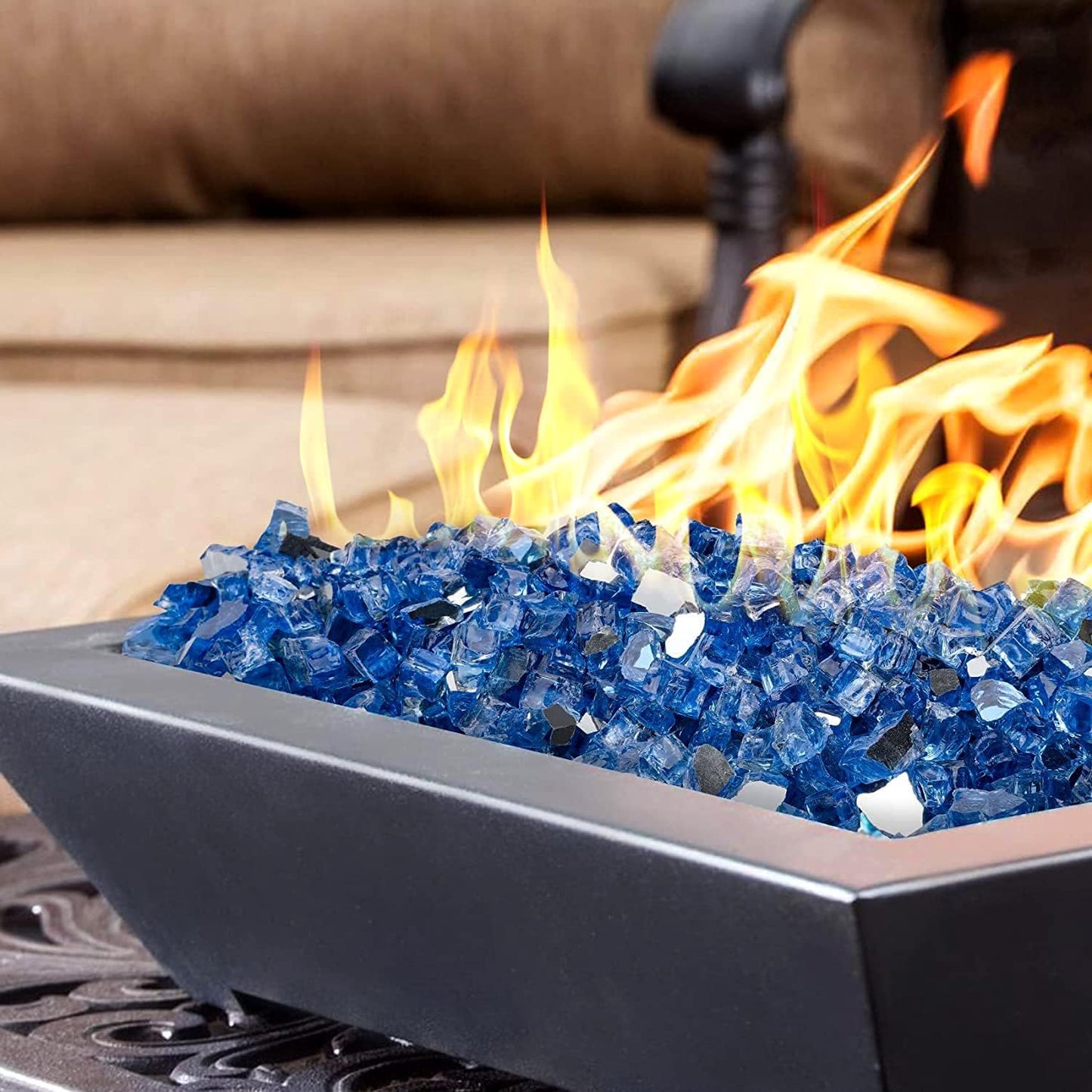 Mr. Fireglass 10 Pounds Fire Glass - 1/2 Inch High Luster Reflective Tempered Glass Rocks for Fireplace Fire Pit Table and Landscaping, Pacific Blue