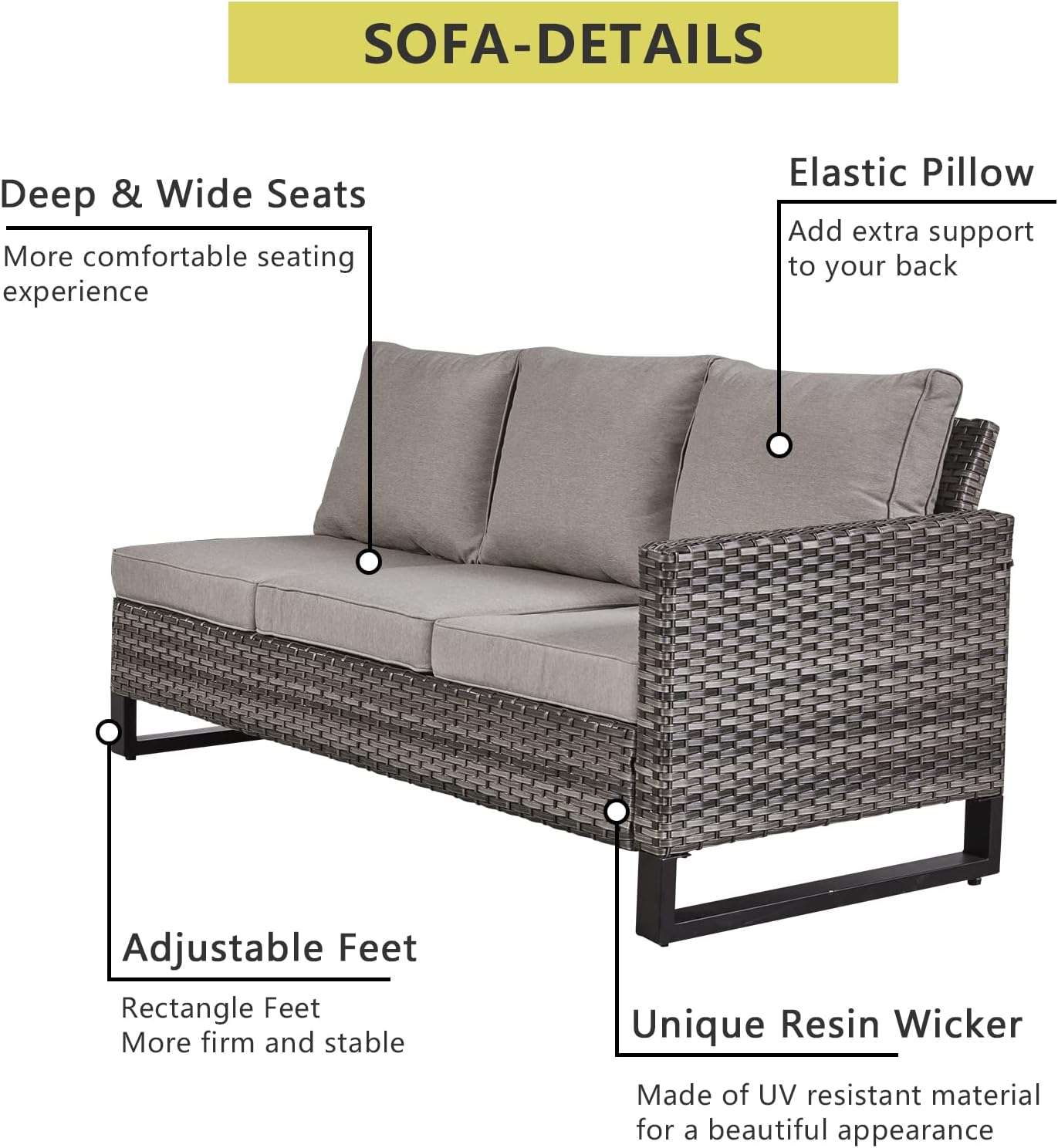 HUMMUH 8 Piece Patio Furniture All Weather 6-Seater Outdoor Sectional Sofa with Patio Swivel Chairs and Outdoor Chairs Ottomans for Porch,Garden,Backyard,Deck