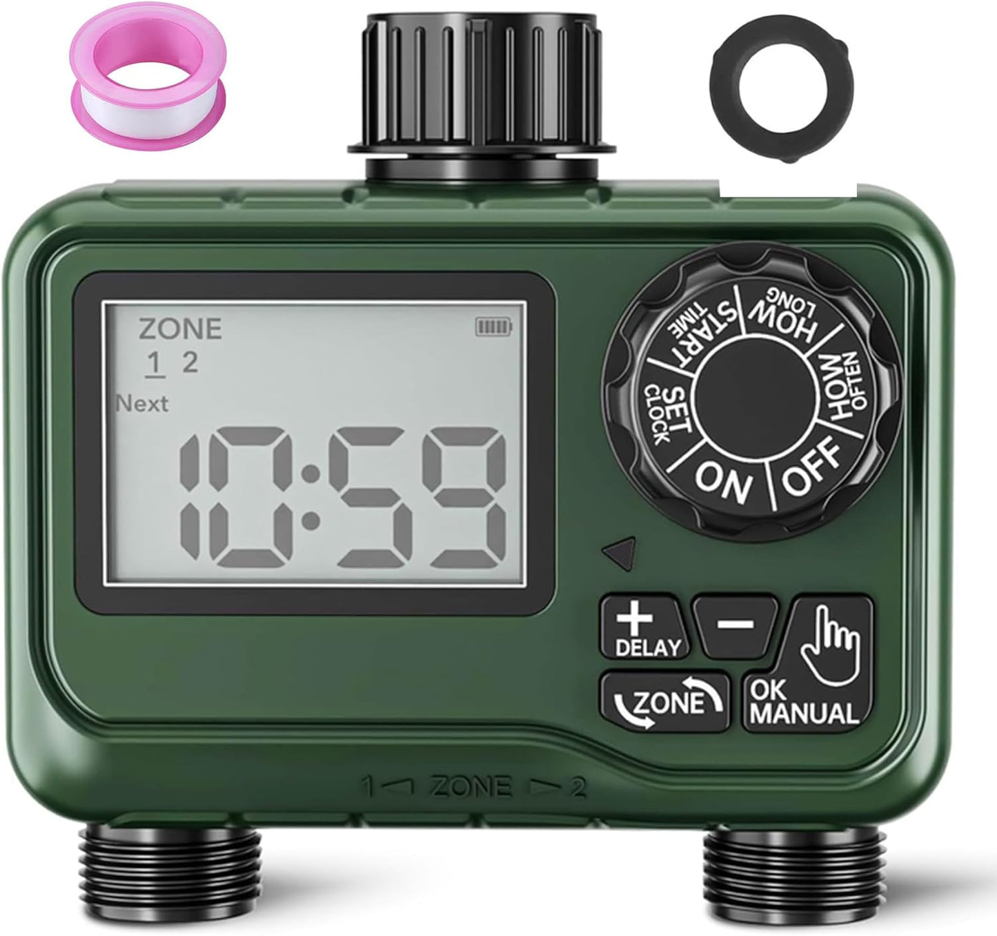 BN-LINK Sprinkler Timer Outdoor - 2 Zone Programmable Water Timer with Rain Delay, Automatic Irrigation System for Lawns & Garden Hoses - Waterproof Manual Controller with Large LCD Display