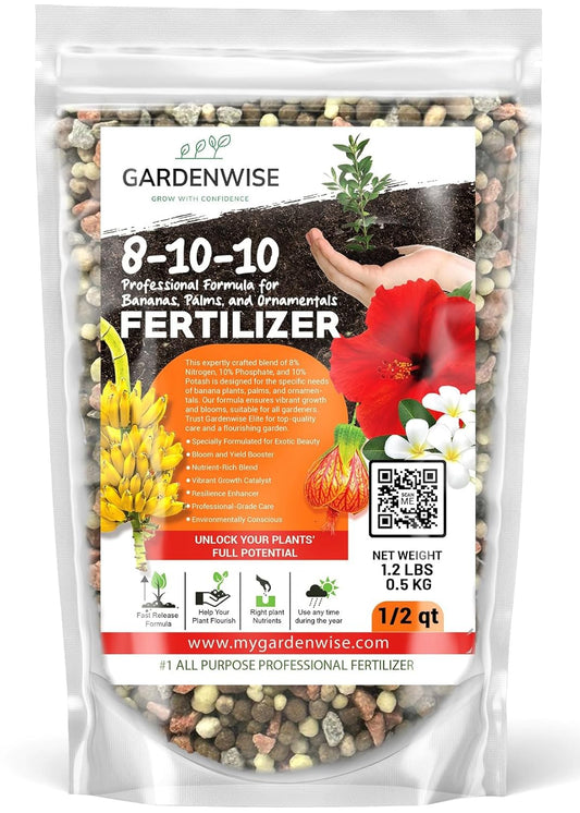 Elite 8-10-10 Professional Fertilizer for Banana, Flowering, and Fruit Trees, Ornamentals - Boosts Flowering & Fruiting - for Indoor & Outdoor Plants (1/2 Quart)
