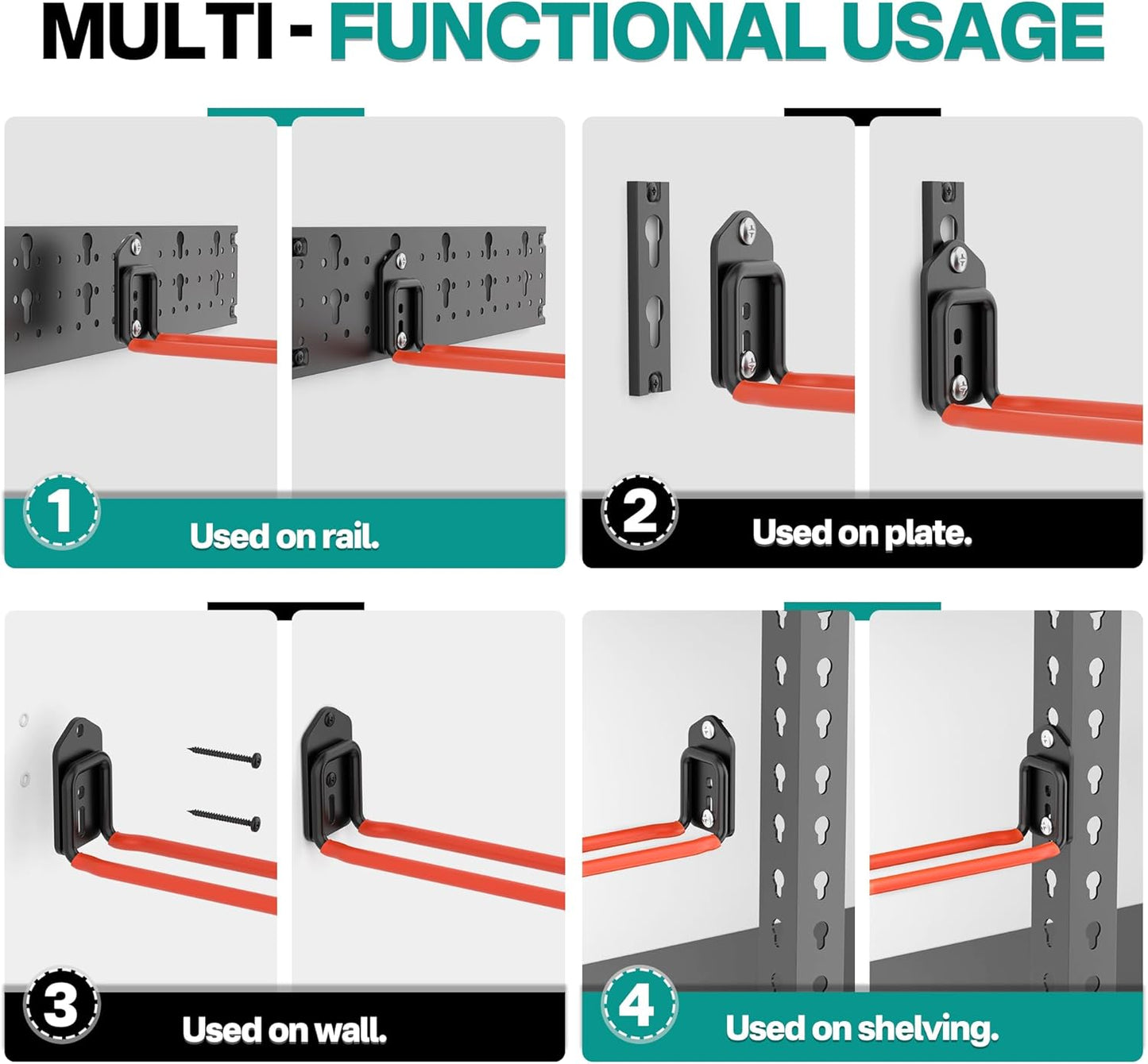 EVERHANGER Garage Tool Storage Organizer Wall Mount, Versatile Garden Tool Rack Organization, Folding Chair Hangers with 8 Multifunctional Hooks, Max Load 330lb, 48inch