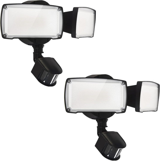 UME 2 Pack 19W LED Flood Light Motion Sensor Outdoor, 2 Adjustable Head, 2000LM, 5000K, IP65 Waterproof, Dusk to Dawn Security Light with Photocell for Exterior,Outside,Garage,House(Black)