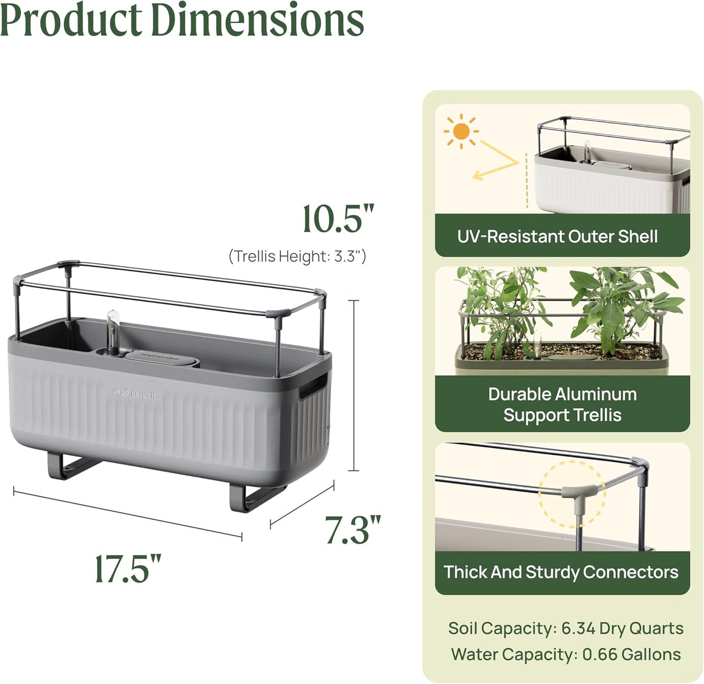 Vego garden 2 Pack Herb Indoor Plant Box, Self Watering Planters Pots for Indoor Plants with Trellis for Kitchen Window Sill or Countertop Plants Cage - Fog Gray