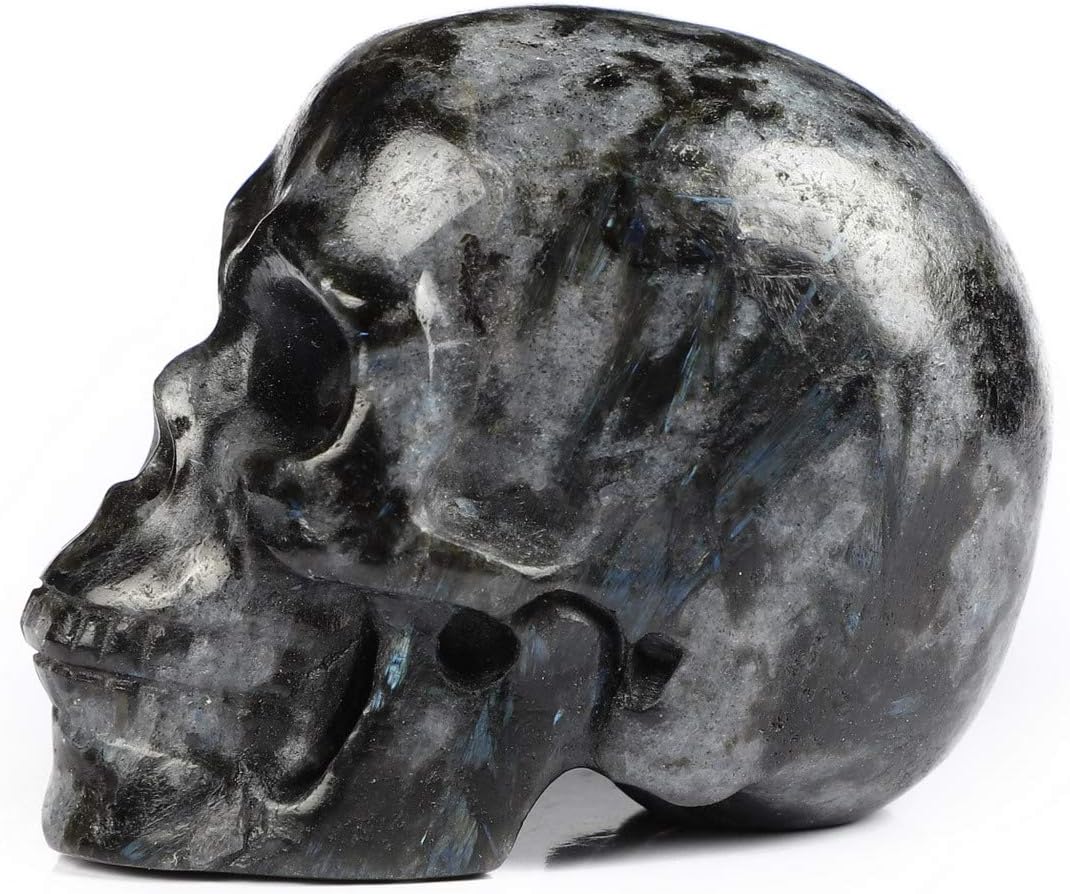 Skullis 2.0” Russian Arfvedsonite Crystal Skull, Hand Carved Gemstone Fine Art Sculpture, Reiki Healing Stone Statue.1