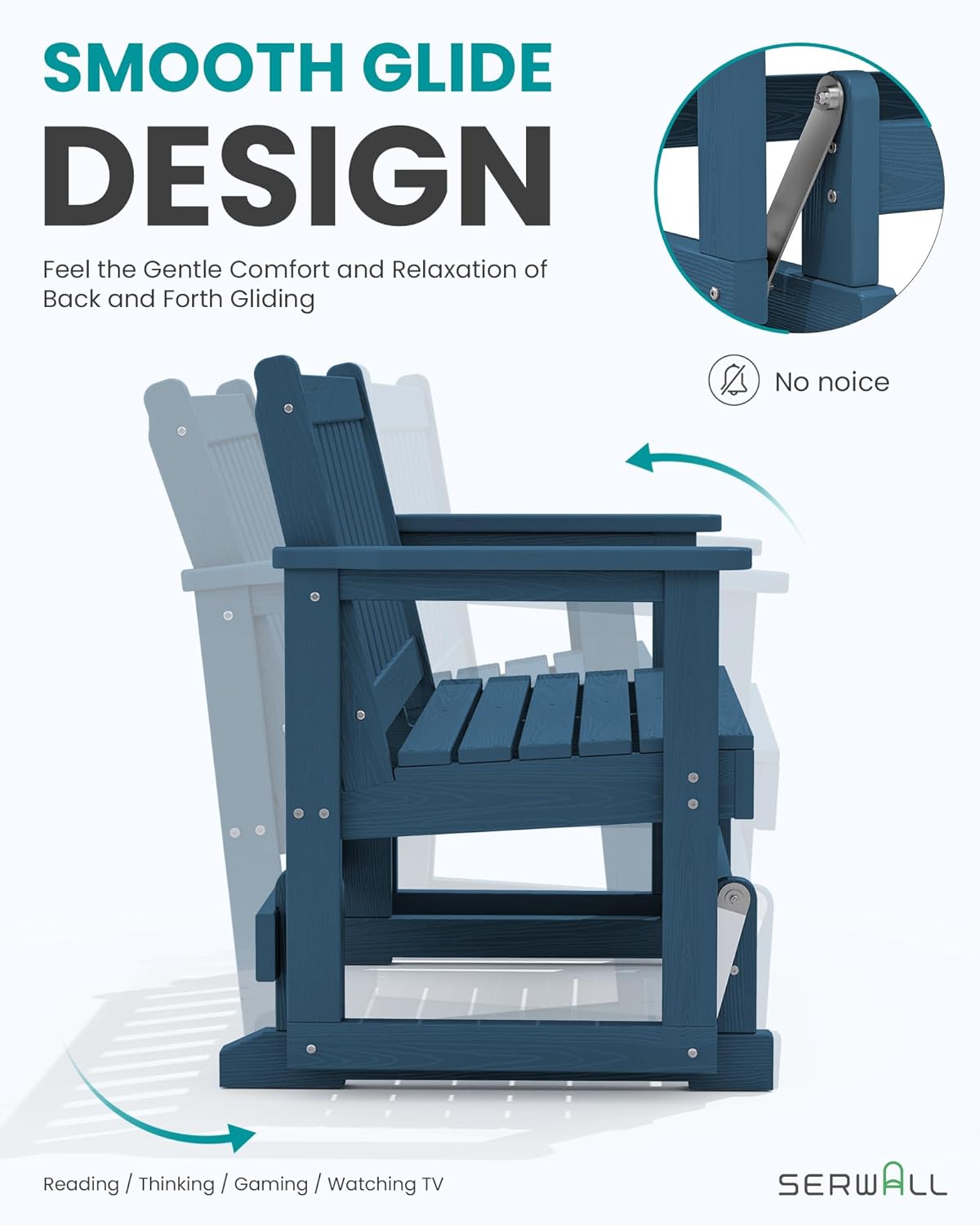 SERWALL Outdoor Glider Bench, HDPE All Weather Swinging Bench for Outdoor Porch Garden, 660LBS Capacity, Navy Blue