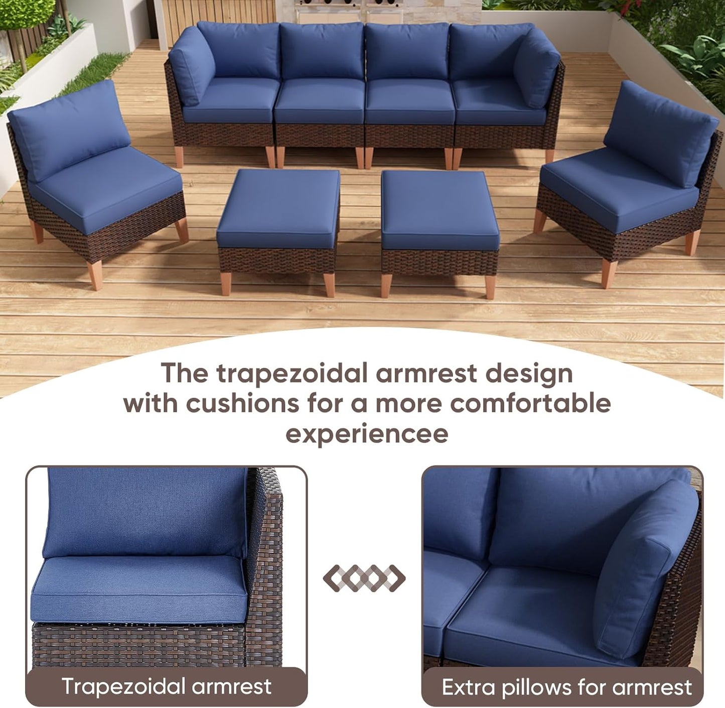 HUMMUH Patio Furniture Set, 9 Pieces Outdoor Modular Sectional Couch Chairs with Ottomans,All Weather PE Wicker Patio Conversation Sets for Garden Porch Backyard