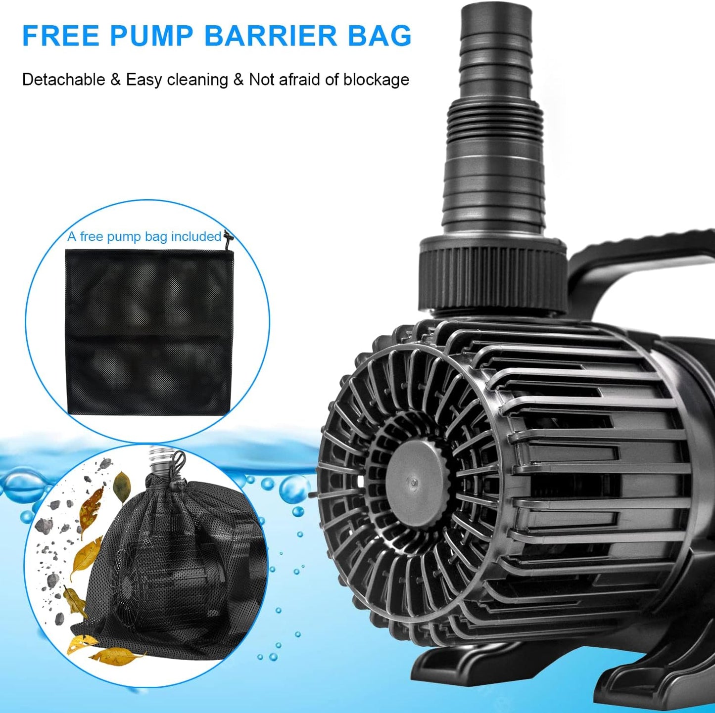 OYO WATER Outdoor 3000gph-155W 32.8FT Pond Water-fall & Kio Fish Fountain-s &Garden Pump Submersible IPX8: Long 32.8FT Cord Smart-er & Quieter Duck & Yard Ponds Pumps, 1 Barrier Pump Bag