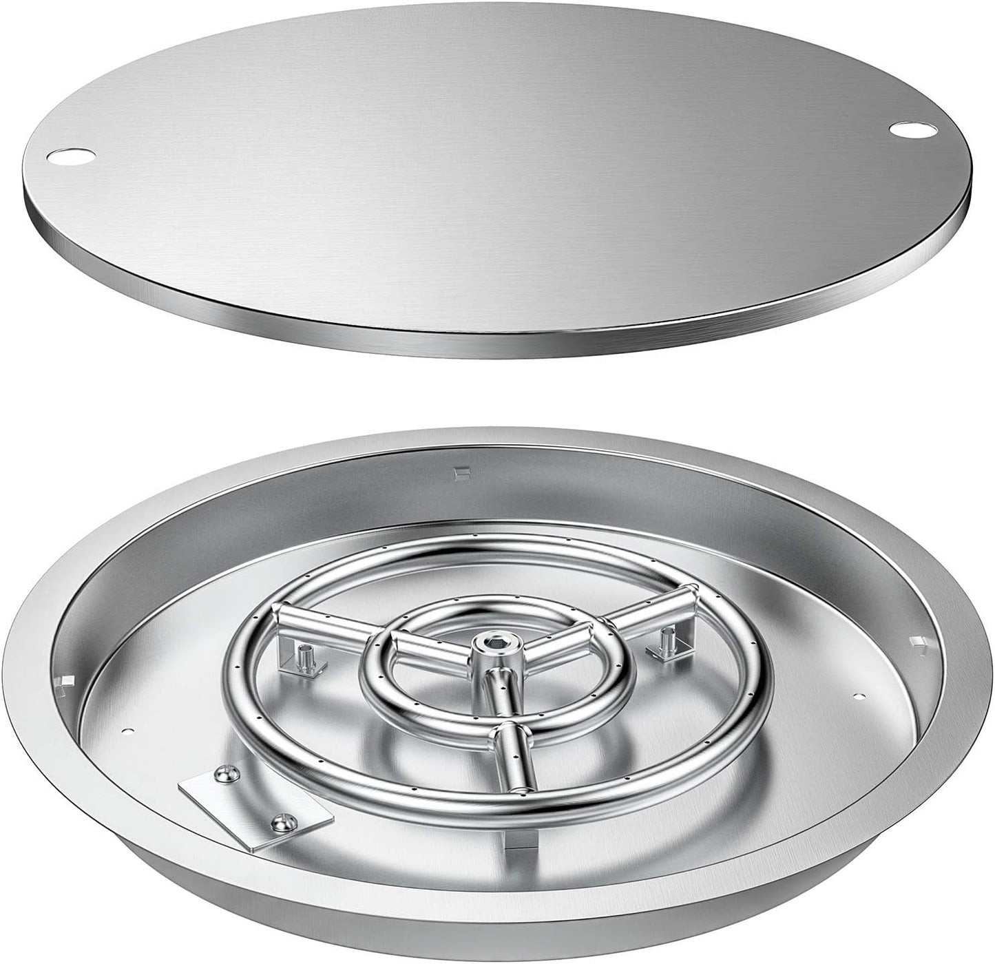 Skyflame 19 Inch Round Stainless Steel Drop in Fire Pit Pan Fire Bowl with Burner Ring and Protective Cover