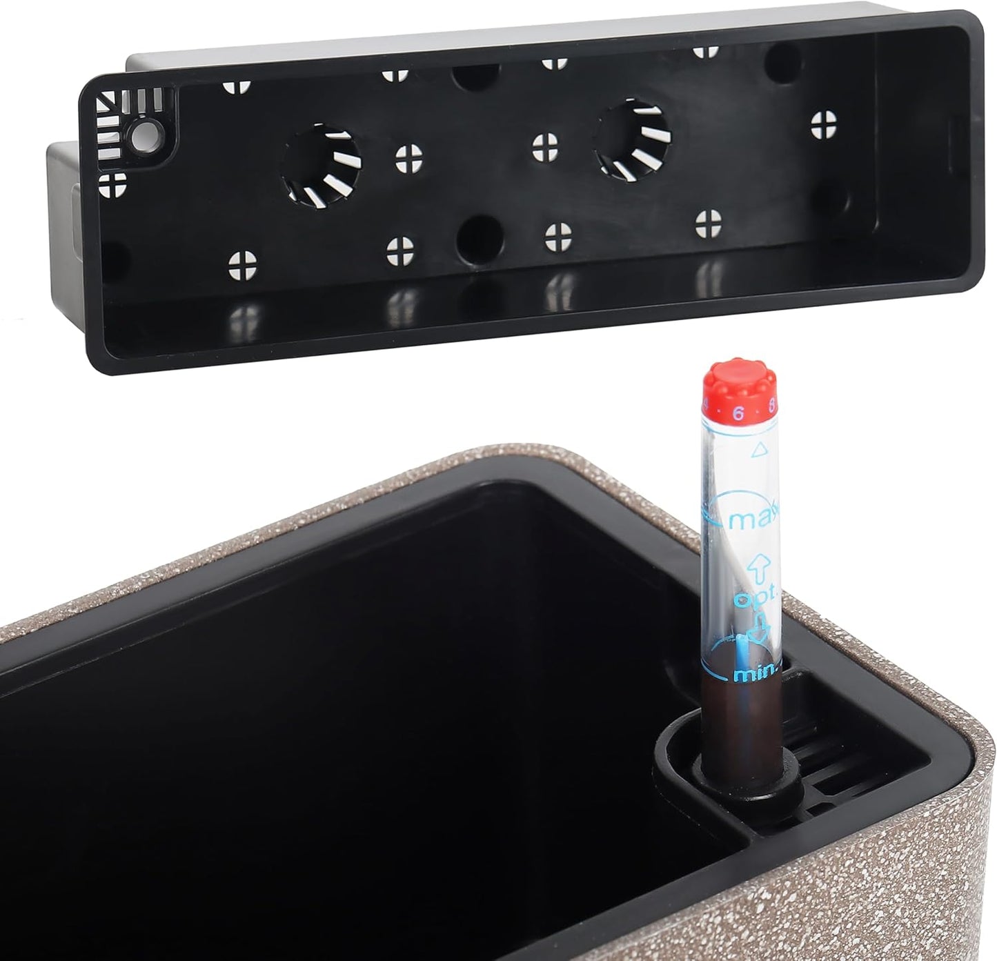 GardenBasix Elongated Self Watering Planter Pots Window Box 5.5 x 16 inch Indoor Home Garden Modern Decorative Planter Pot for All House Plants Flowers Herbs (Coffee,1-Pack)