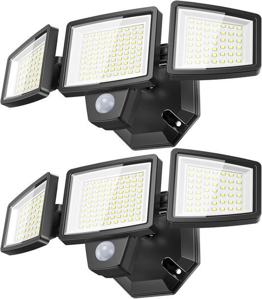 65W LED Flood Lights Outdoor, 6500LM, Waterproof, 6500K Motion Sensor Flood Lights Outdoor with Adjustable 3 Head Detected Floodlight for Outside Entryway Garage, Yard, Porch, 2Pack