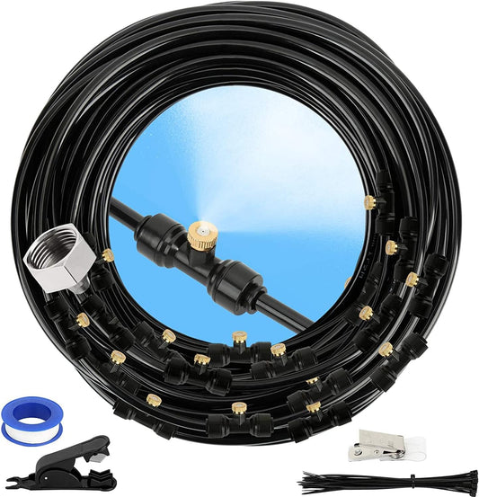 Misting Cooling System, DIY 49.2 FT(15M) Misting Line +15 Brass Mist Nozzles+ a Brass Connector(3/4'') Outdoor Mister System for Patio Waterpark Garden Trampoline Greenhouse