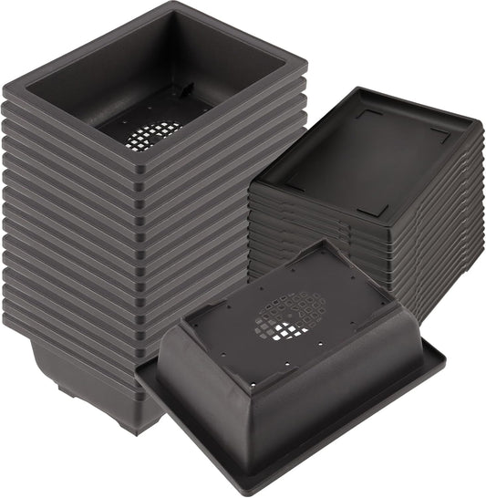 KINJOEK 15 PCS 6.5 Inch Plant Pot, Rectangular Plastic Bonsai Training Pots with 15 Humidity Trays, Flower Succulent Pots Container for Garden, Indoor, Home Decorative