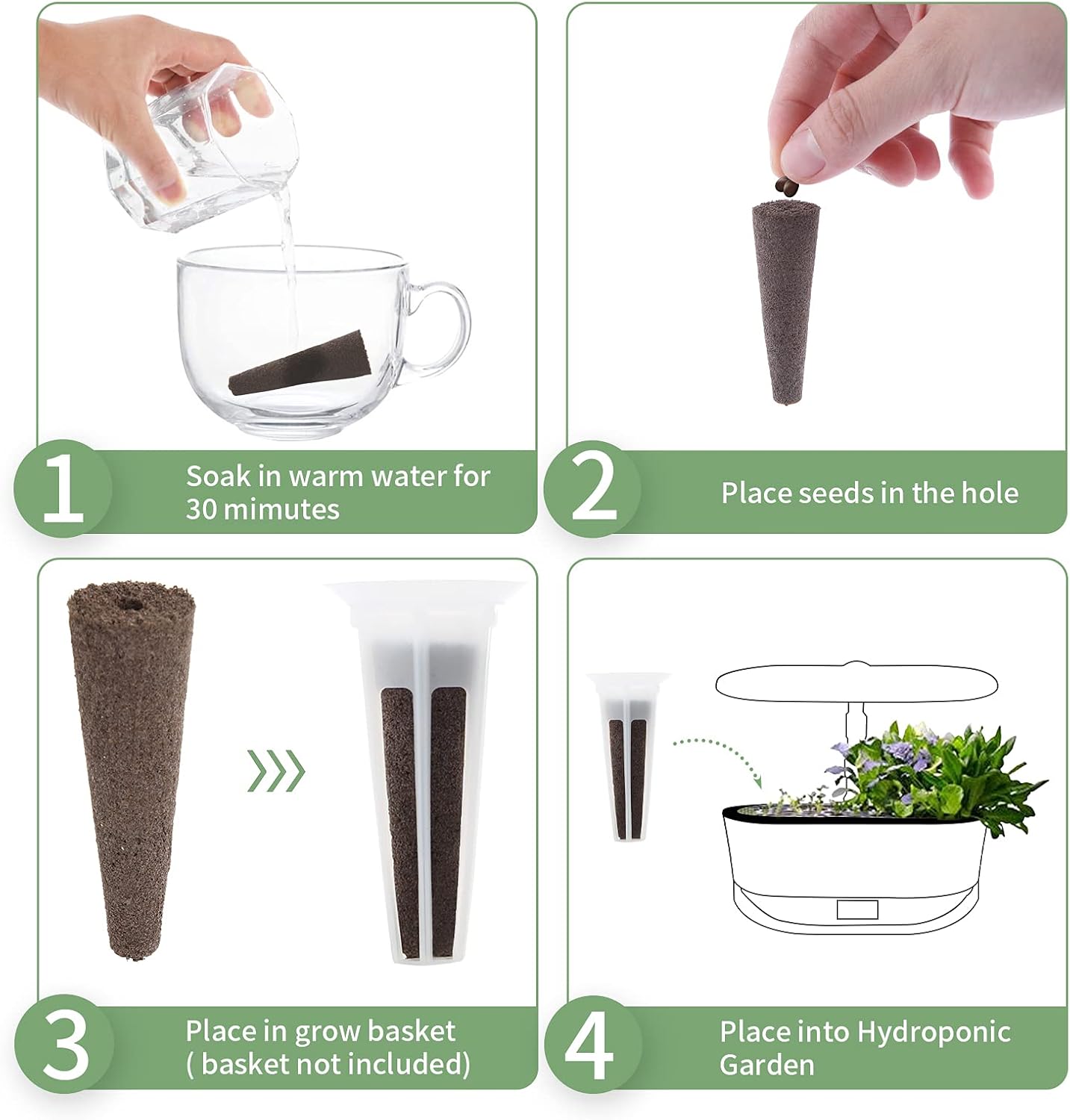 100 Pack Grow Sponges, Seed Pods Replacement Root Growth Sponges Compatible with AeroGarden, Moldy-Free, Sponges Kit with 10 Pod Labels for Hydroponic Indoor Garden System