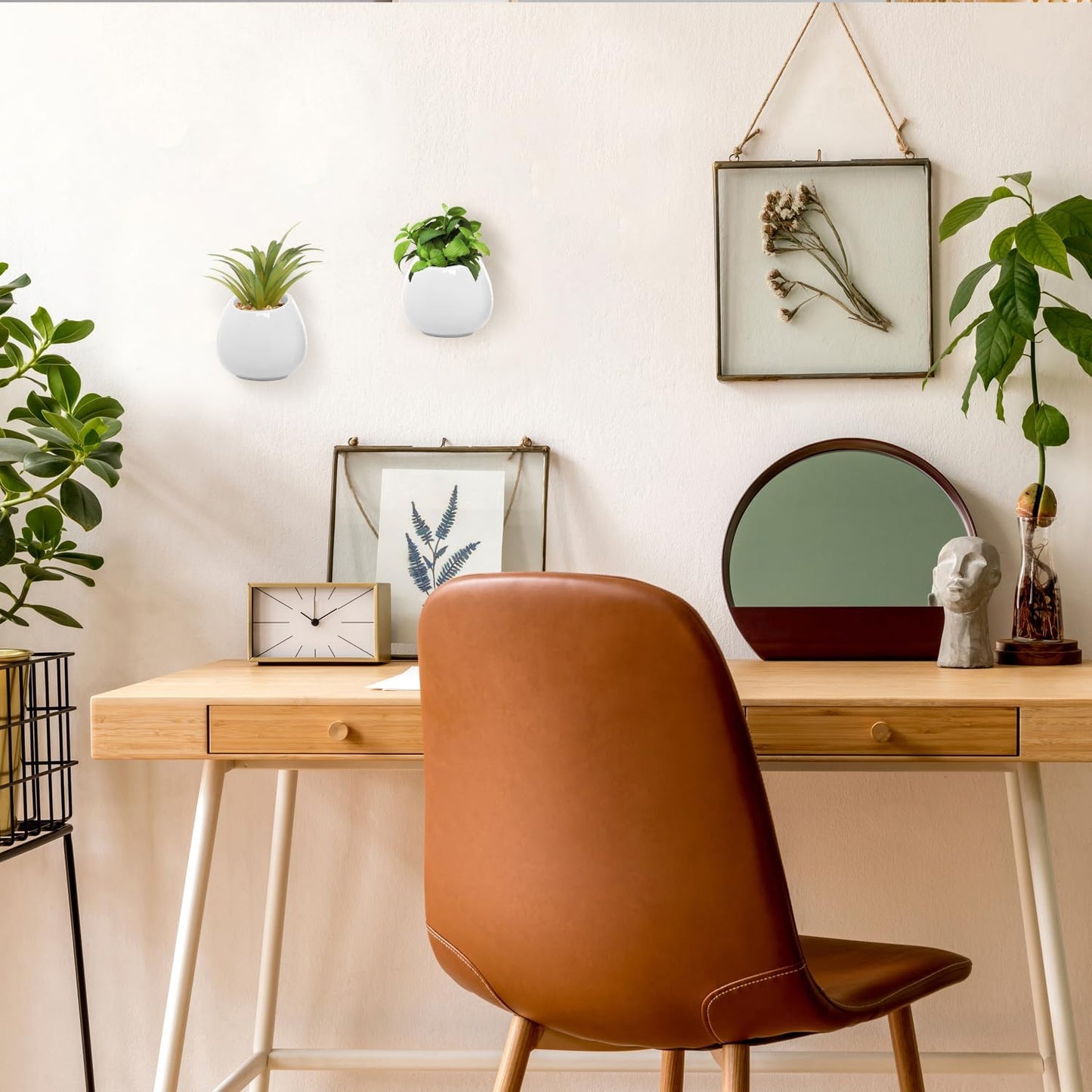 MyGift 6-inch White Ceramic Wall Planter Vase - Hanging or Desktop Succulent Plant String of Pearls Cactus Indoor Pots, Set of 2