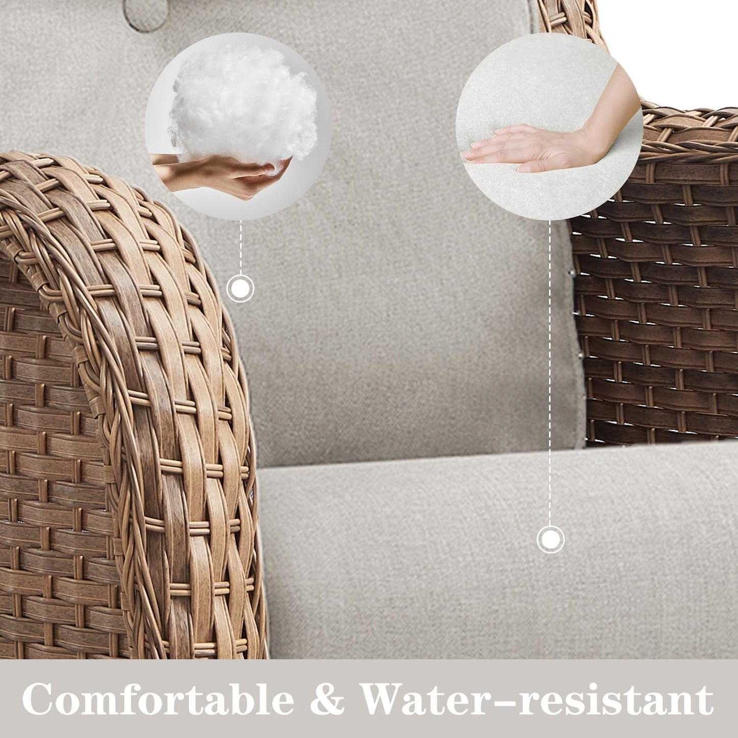 Outdoor Swivel Rocker Patio Chairs - 360 Degree Swivel Glider Seating 350LBS Weight Capacity Wicker Rocking Chairs Set of 2 with Removable Cushion for Porch Balcony Deck, Yellow/Beige