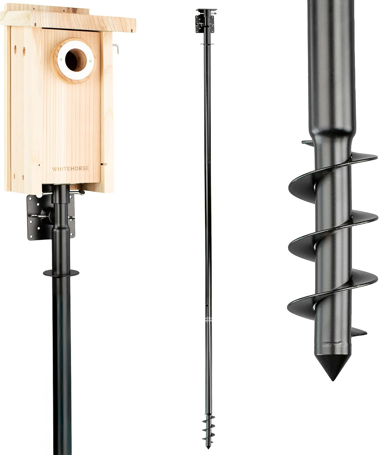 WHITEHORSE Bird House Pole Mount- A Professional Bird Feeder Pole for Outside - Very Sturdy Against Strong Winds - 7’ Tall Bird House Poles for Outdoors - Pole for Bird Feeders - Bluebird House Pole