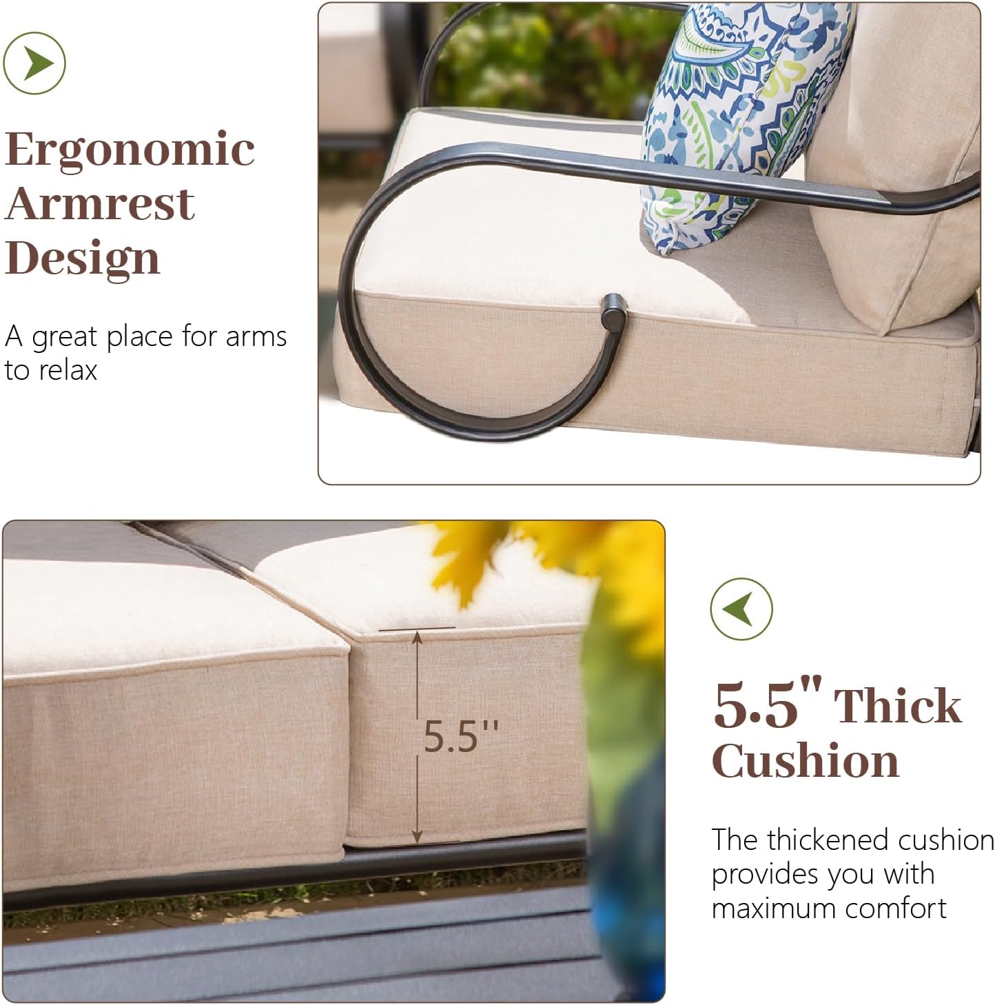 MFSTUDIO 7 Seats Large Metal Patio Conversation Sets, 5 Pieces Outdoor Furniture Sofa with 2 Motion Chairs, 1 Sofa(3-seat), 1 Loveseat and Table for Outside Balcony Backyard Poolside