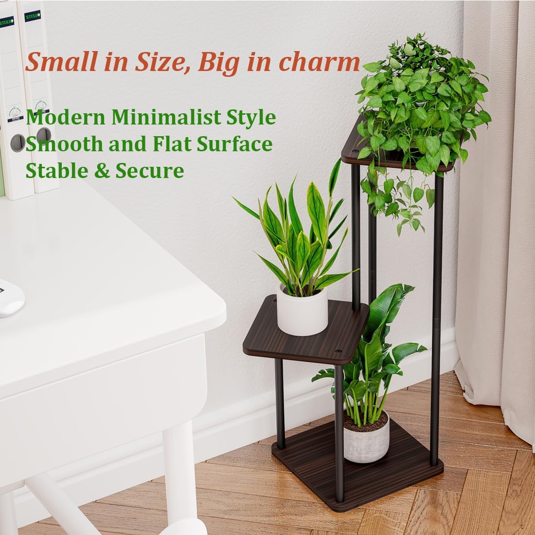 AZERPIAN 3 Tier Plant Stand Indoor Metal Plant Shelf for Multiple Plants Corner Flower Holders for Living Room Balcony Bedroom Patio Garden, Black (Black Oak, 3 tier)