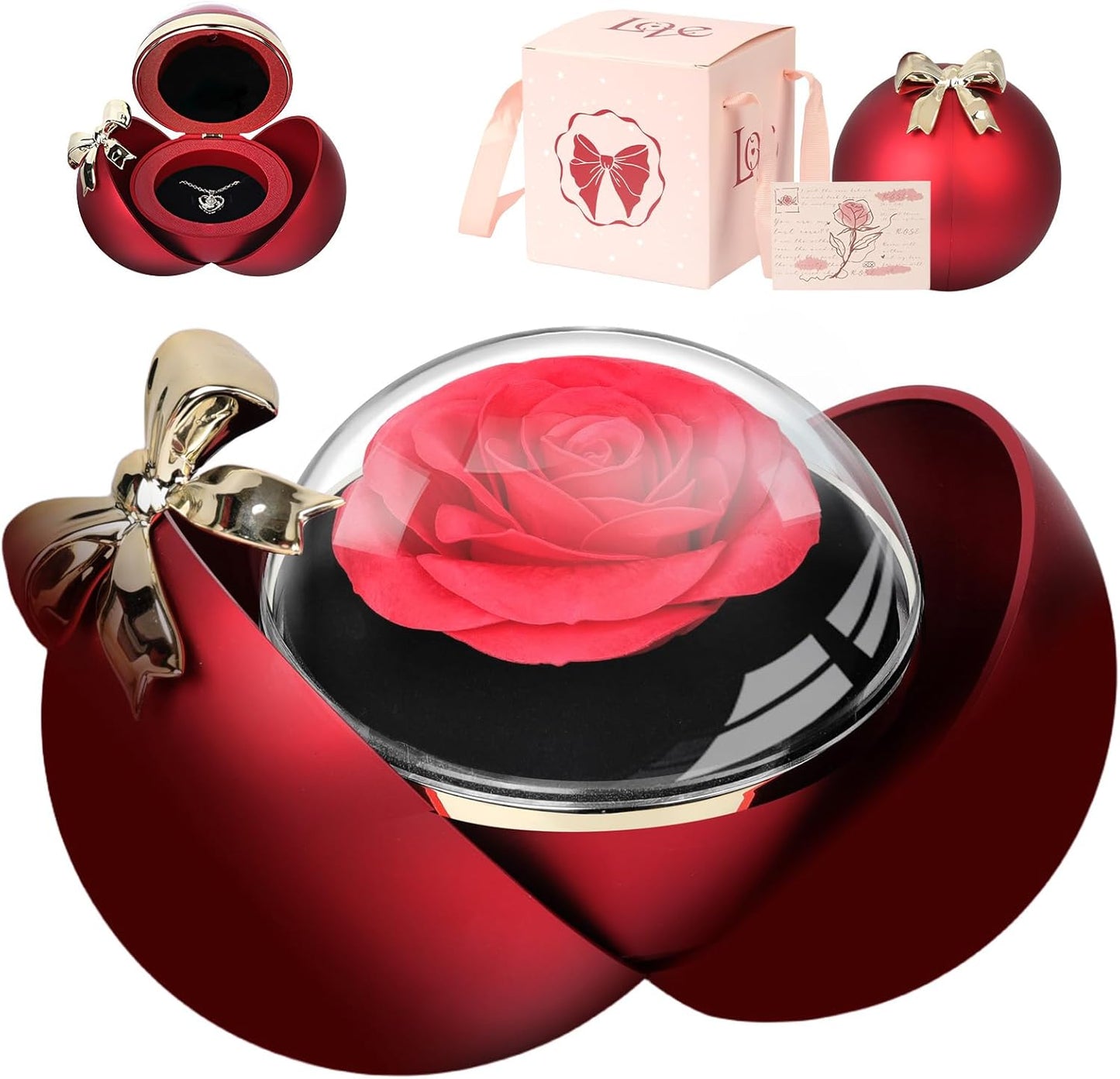 Preserved Red Real Rose-Eternal Flowers Rose Gifts for Mom Grandma Wife Girlfriend on Mothers Day Birthday Valentines Christmas Anniversary Romantic Gifts for Her with I Love You Romantic Gift (Red)