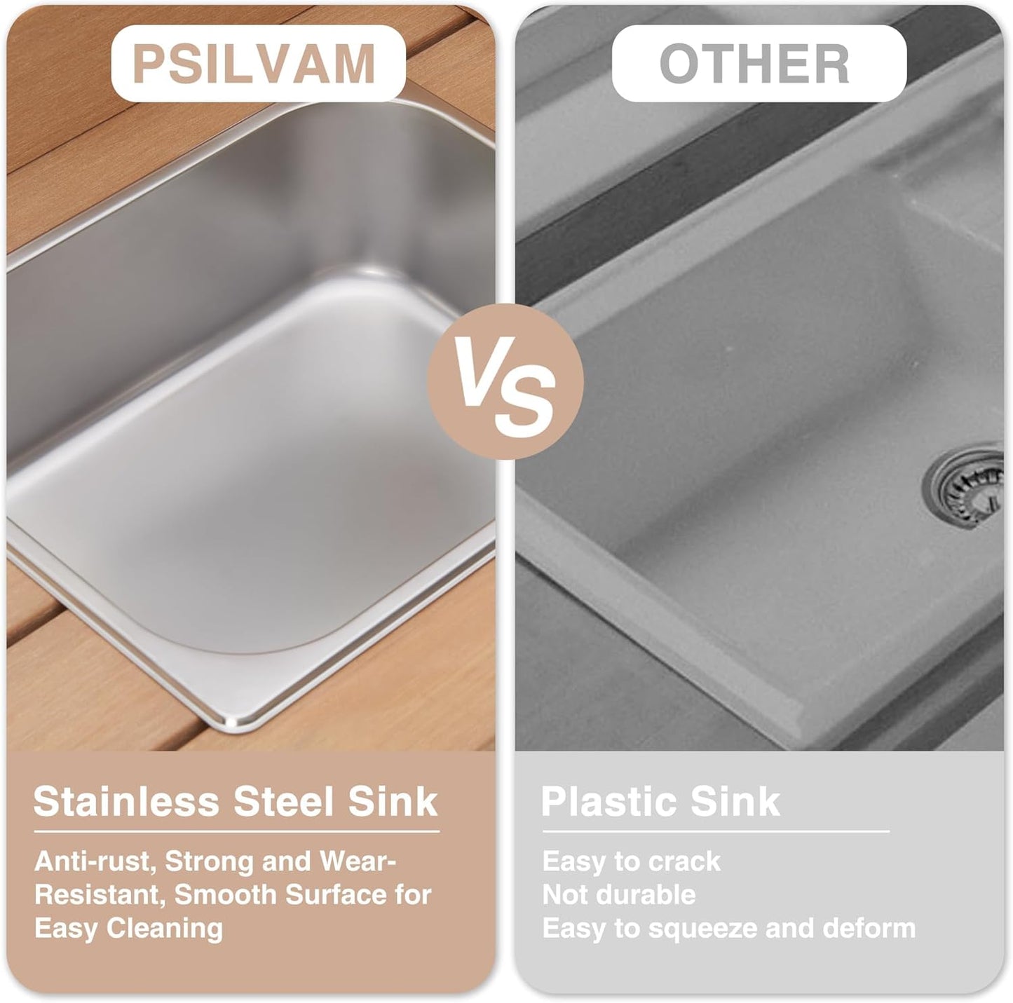 Psilvam Outdoor Potting Bench with Sink for All-Weather Gardens, HDPE Potting Benches for Outside, Planting Table for Garden, Patio and Lawn (Teak Color)