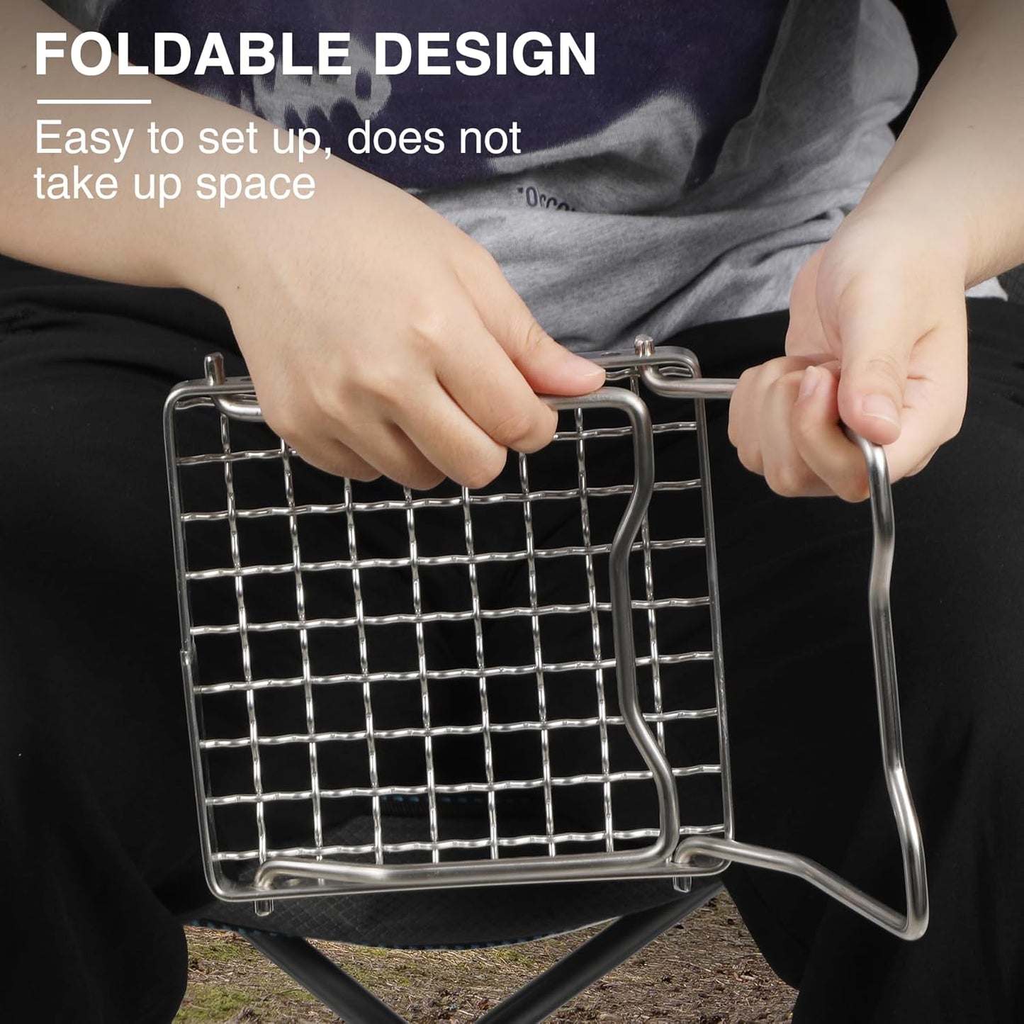 REDCAMP 6" Small Folding Campfire Grill, 304 Stainless Steel Firepit Grill Grate, Heavy Duty Portable Camping Grill with Carrying Bag for Outdoor Cooking Backpacking Hiking Picnics BBQ