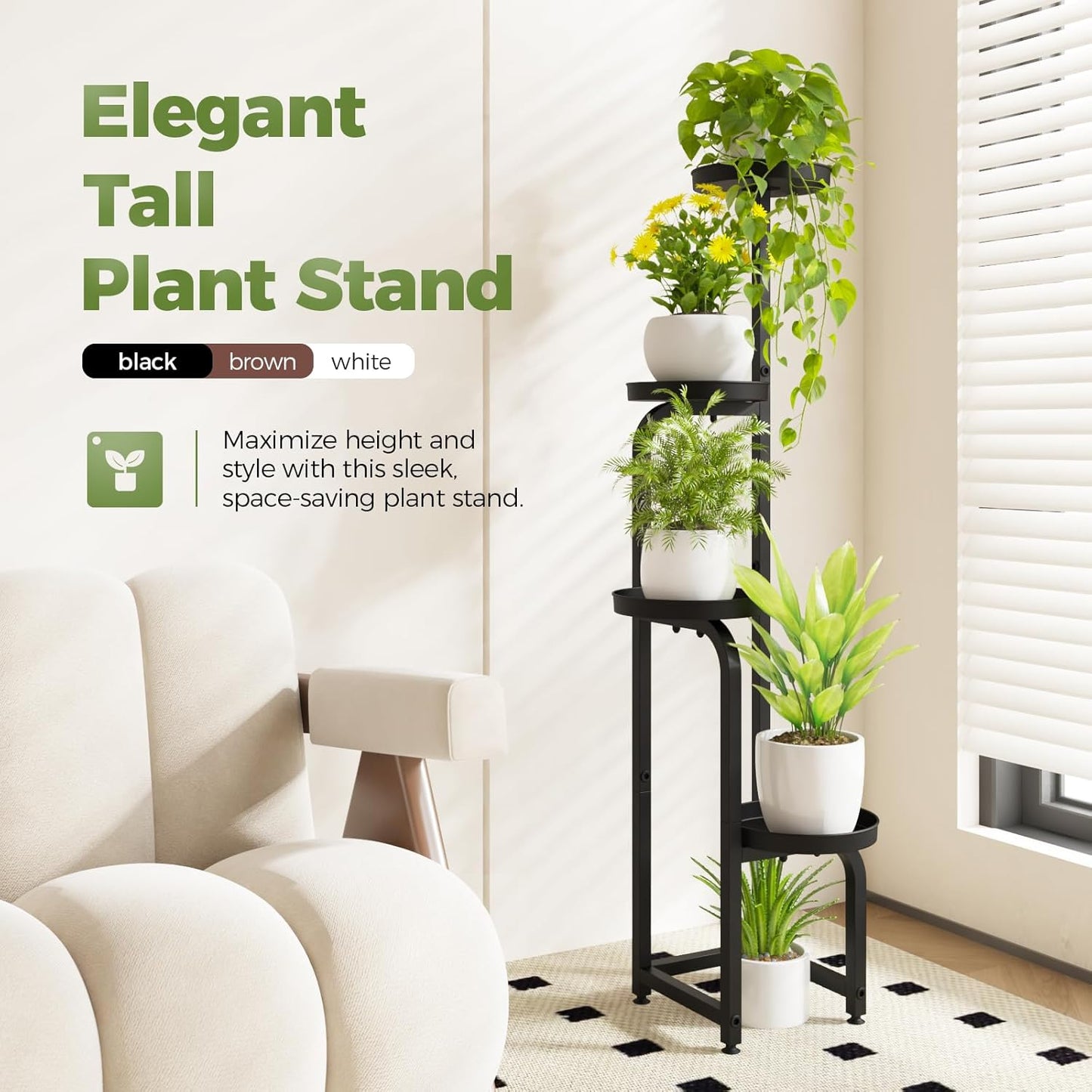 Bamworld Tall Plant Stand Indoor Outdoor, Corner Metal Flower Pot Stands for Multiple Plants, 4 Tier Heavy Duty Plant Shelf for Patio Garden Balcony Living Room Bedroom(Patent Design)