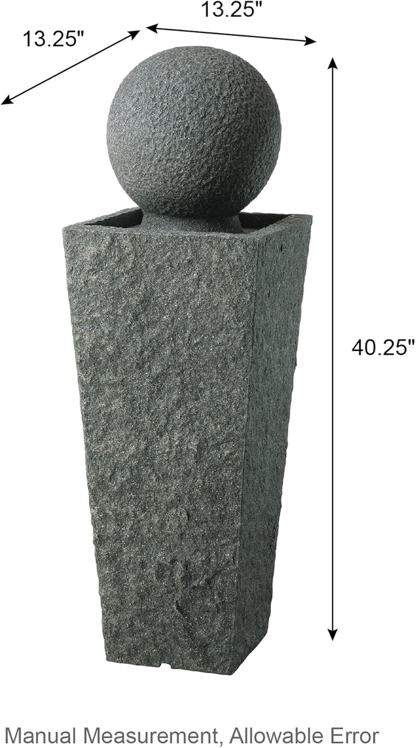 Glitzhome Outdoor Water Fountain with LED Light, Oversized Modern Sphere Pedestal Water Fountain with Submersible Pump, Outdoor Fountains Garden Waterfall for Patio Deck Porch, 40.25" H
