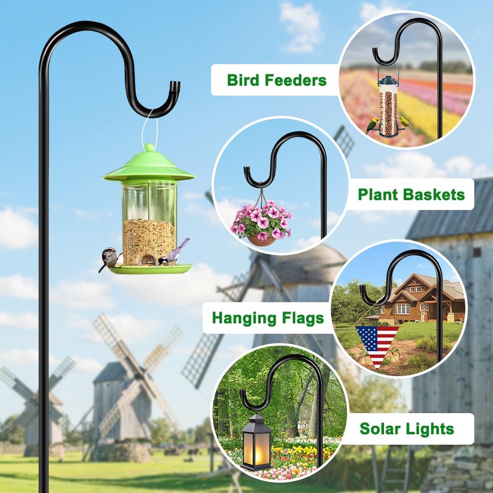 60" Shepherds Hooks for Outdoor, Heavy Duty Bird Feeder Pole for Hummingbird Feeder, Hanging Lantern, Shepherds Hook for Bird Feeders for Outside with 7 Prongs Base,1 Pack