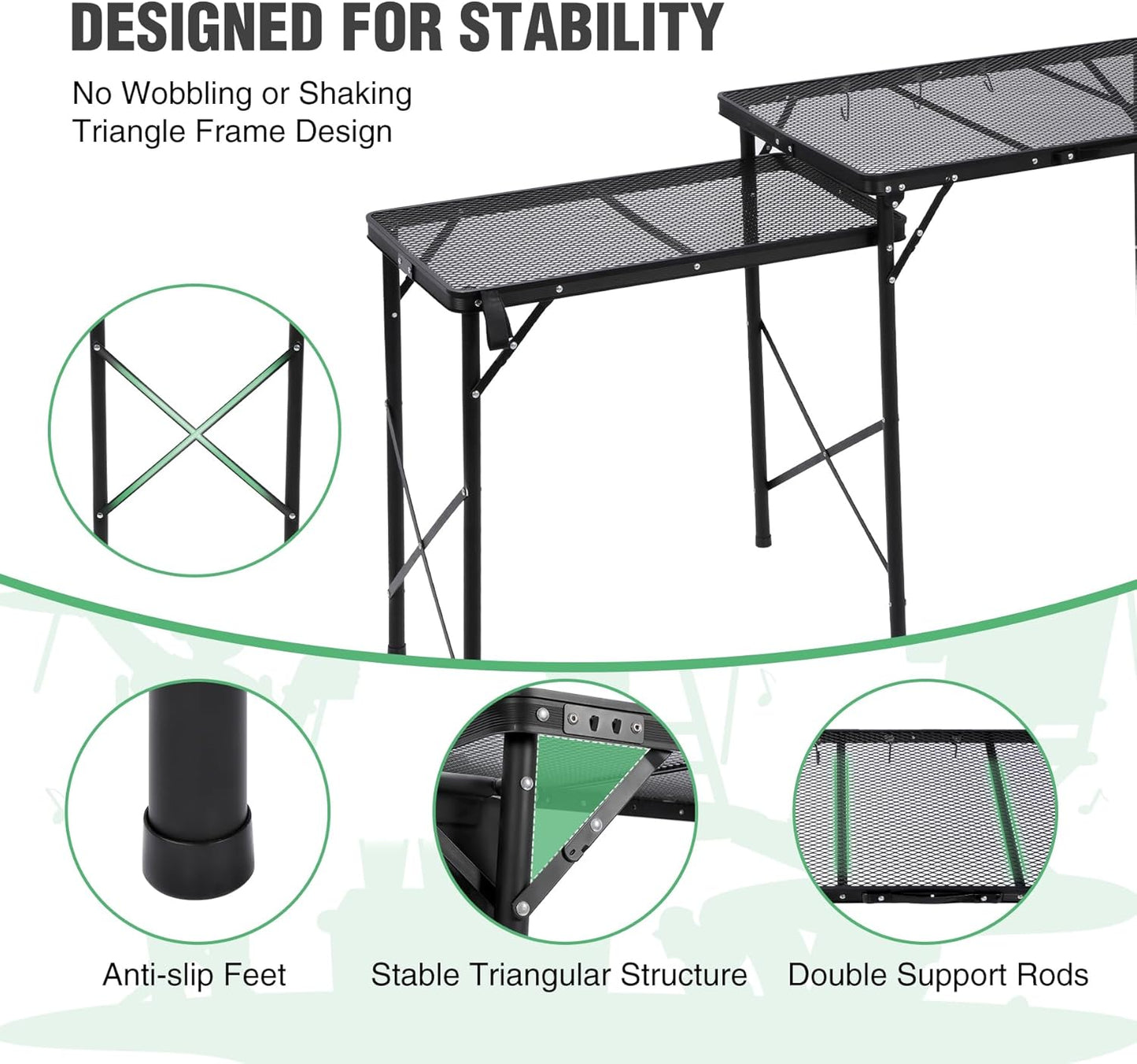 RedSwing Folding Grill Table with Sink and Double Shelf, Multifunctional Portable Grill Stand Table for Outdoor Camping Picnic BBQ, 69 x20 x31.5 Inches, Black