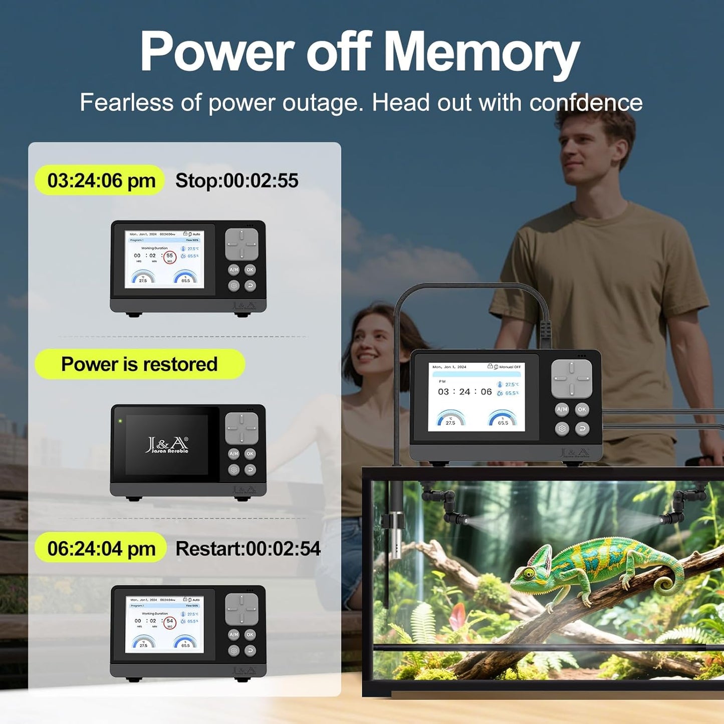 J&A Automatic Mister for Terrariums, Reptile Misting System with Programable Timer, Chameleon Fogger with Adjustable Spray Nozzles, Black