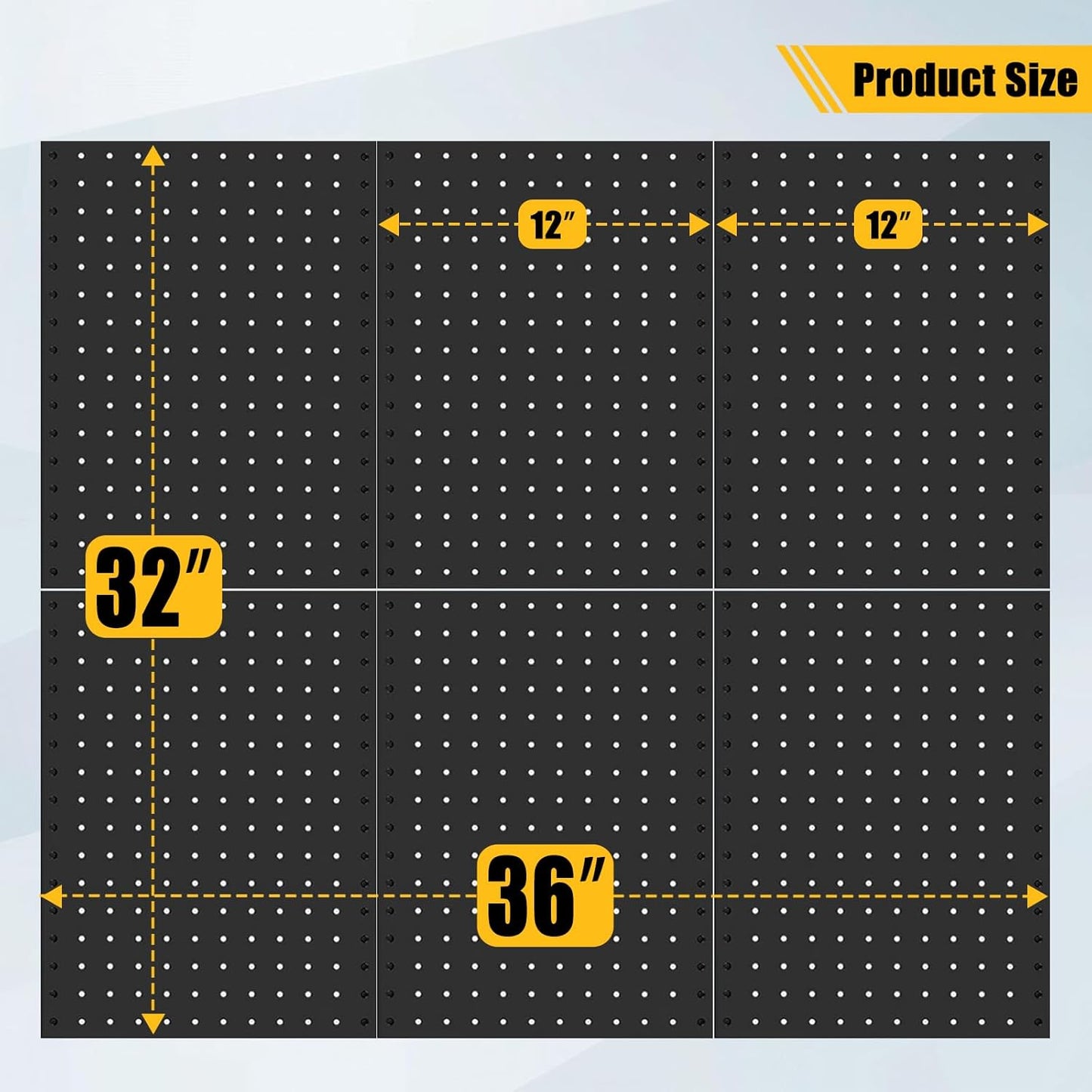 6 Pcs Metal Pegboard Panels, Heavy Duty Peg Boards for Garage and Garden Tool Storage, Includes Drywall Anchors and Screws Kits, Black (6 pcs 16in x 12in)